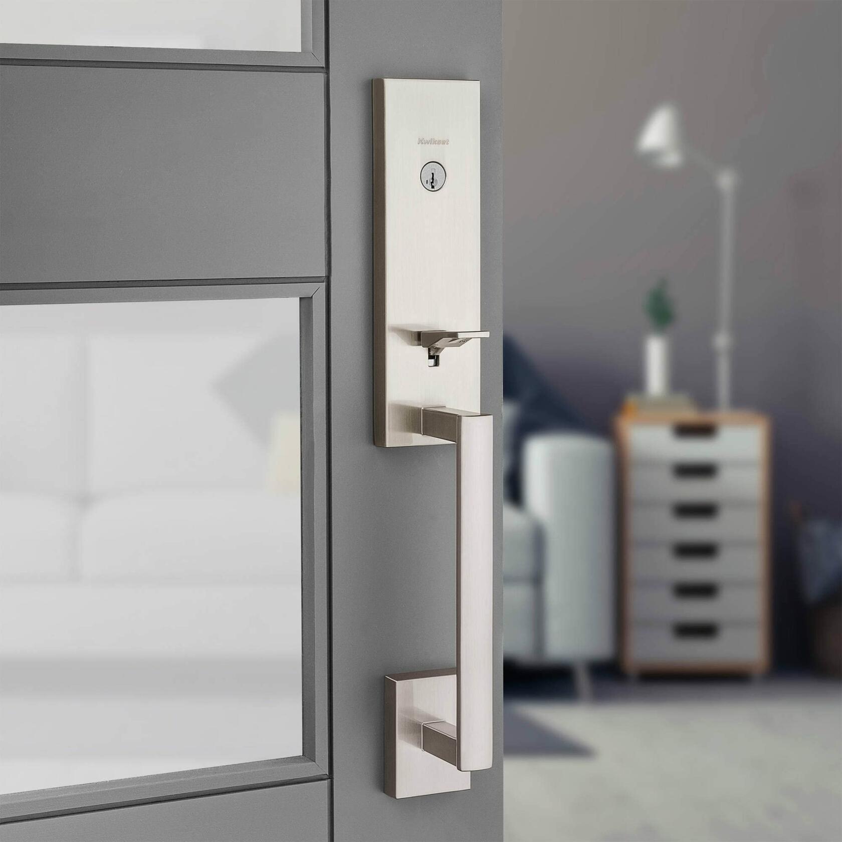 Kwikset 818VNHLIP-514S Single Cylinder Vancouver Exterior Handleset with SmartKey with RCAL Latch and RCS Strike Iron Black Finish