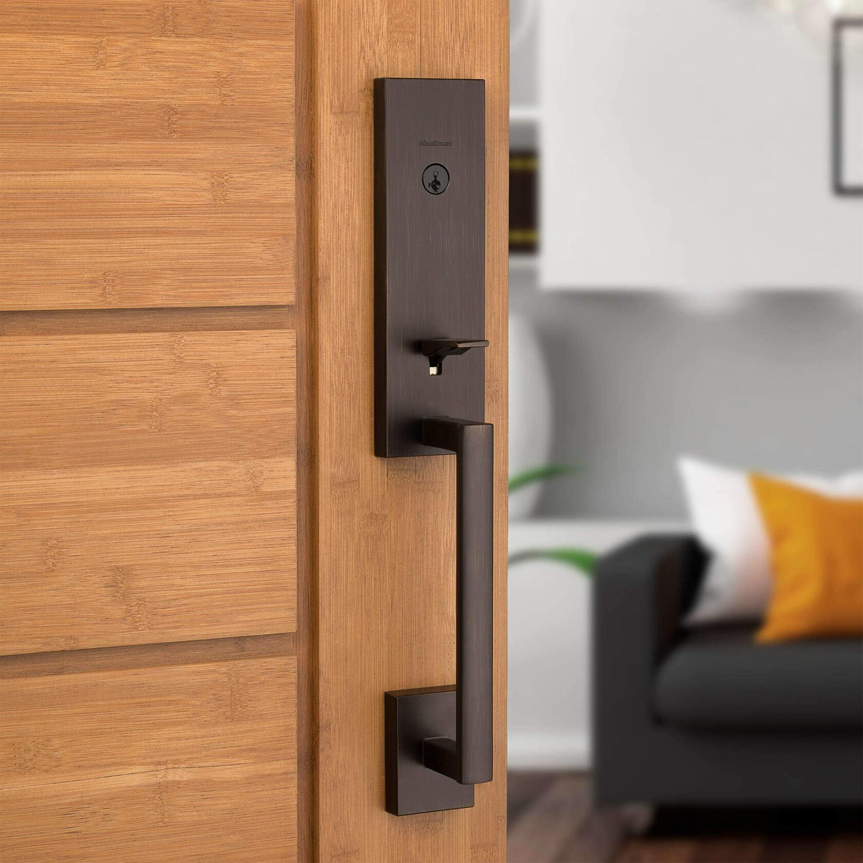 Kwikset 818VNHLIP-514S Single Cylinder Vancouver Exterior Handleset with SmartKey with RCAL Latch and RCS Strike Iron Black Finish