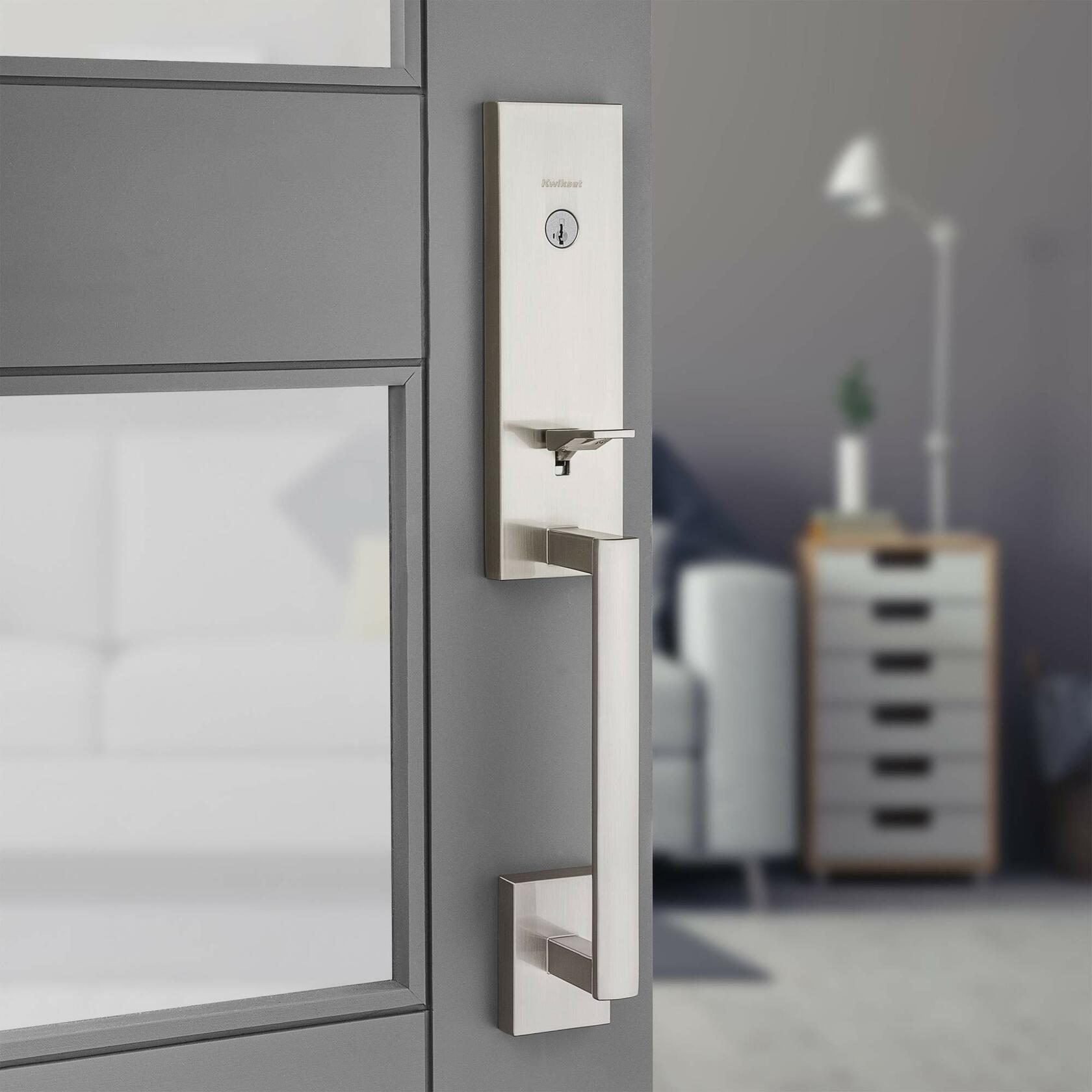 Kwikset 818VNHLIP-514S Single Cylinder Vancouver Exterior Handleset with SmartKey with RCAL Latch and RCS Strike Iron Black Finish
