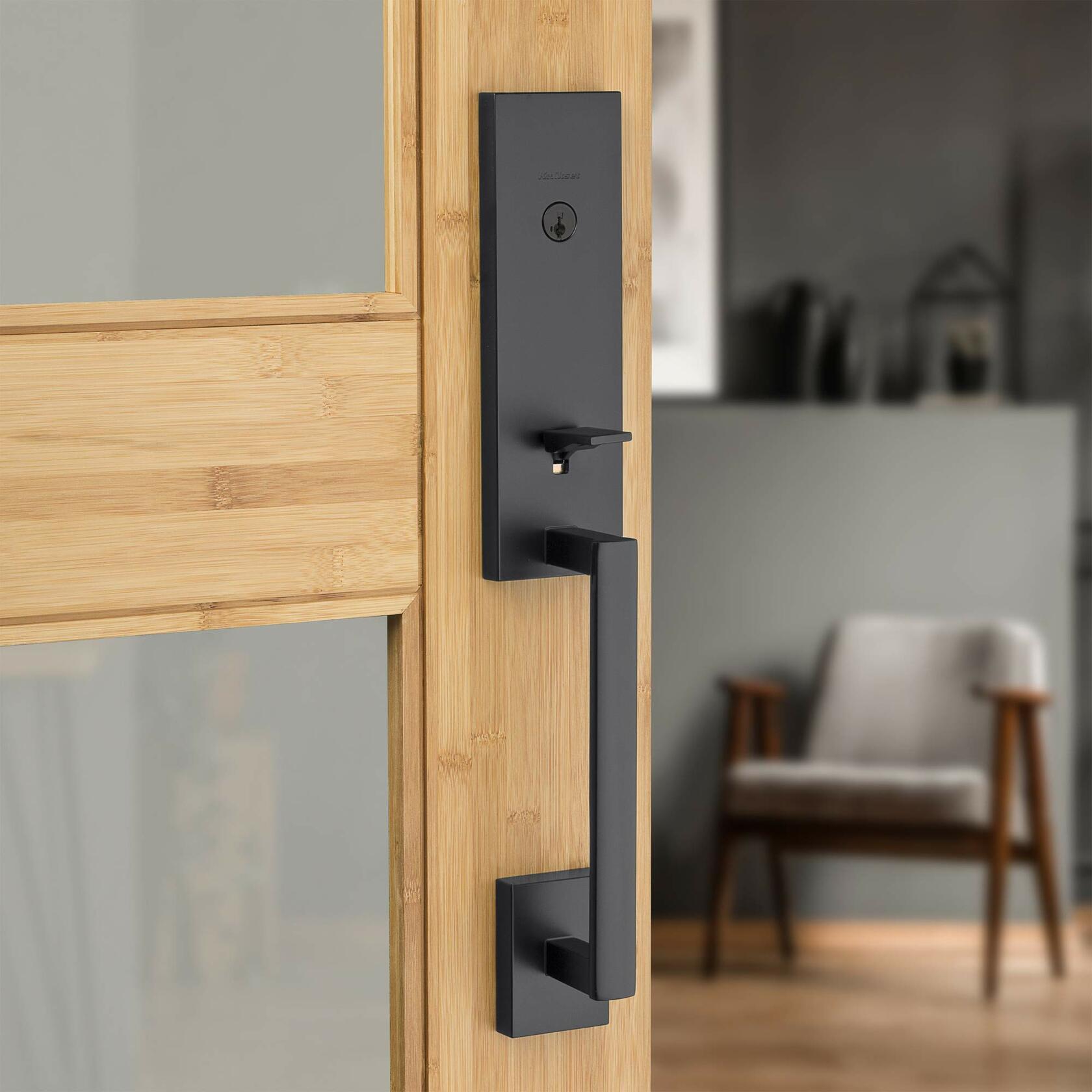 Kwikset 818VNHLIP-514S Single Cylinder Vancouver Exterior Handleset with SmartKey with RCAL Latch and RCS Strike Iron Black Finish