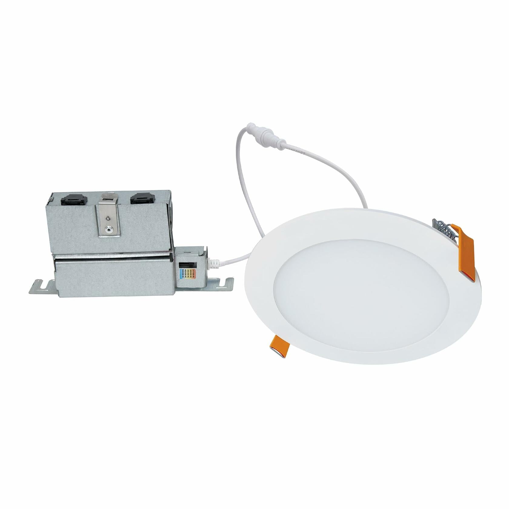 HALO HLBPH 6 inch Canless Recessed Downlight w/Remote Driver/Junction Box Integrated LED Kit Selectable 2700K, 3000K, 3500K, 4000K, 5000K CCT New Construction 6 inch White