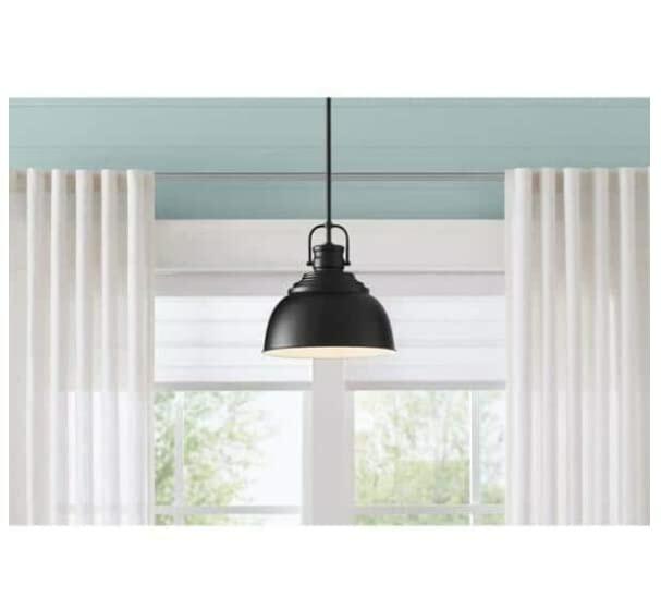 Home Decorators Shelston 1-Light Metal Shade Black Hanging Kitchen Pendant