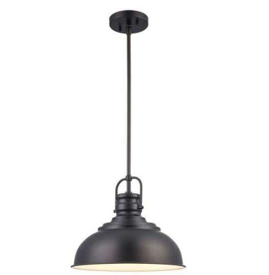 Home Decorators Shelston 1-Light Metal Shade Black Hanging Kitchen Pendant