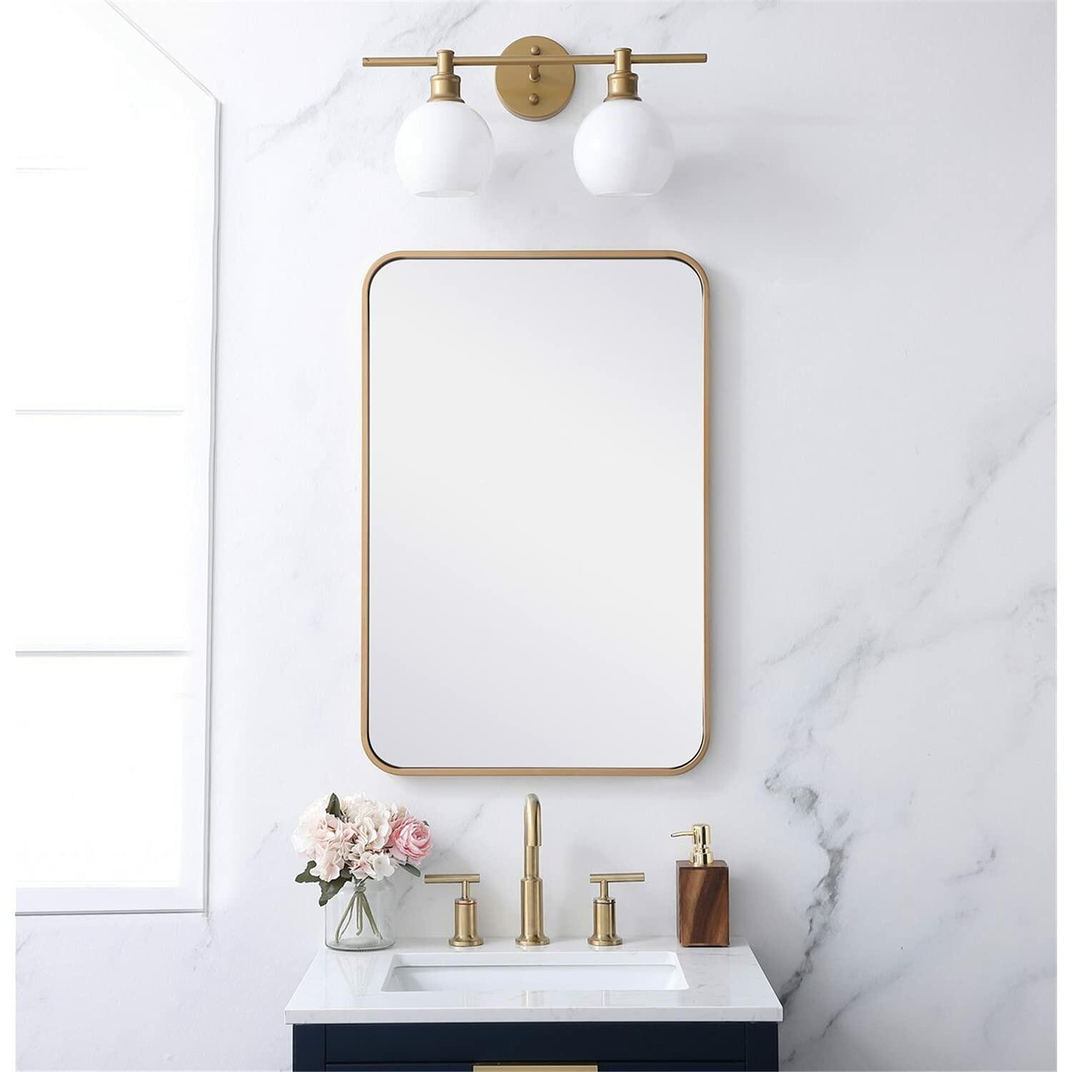 Elegant Decor Evermore 20x30 Soft Corner Metal Rectangular Mirror in Brass