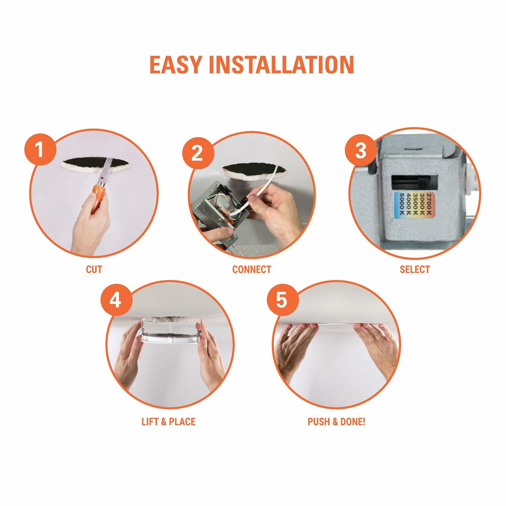 HALO HLBPH 6 inch Canless Recessed Downlight w/Remote Driver/Junction Box Integrated LED Kit Selectable 2700K, 3000K, 3500K, 4000K, 5000K CCT New Construction 6 inch White
