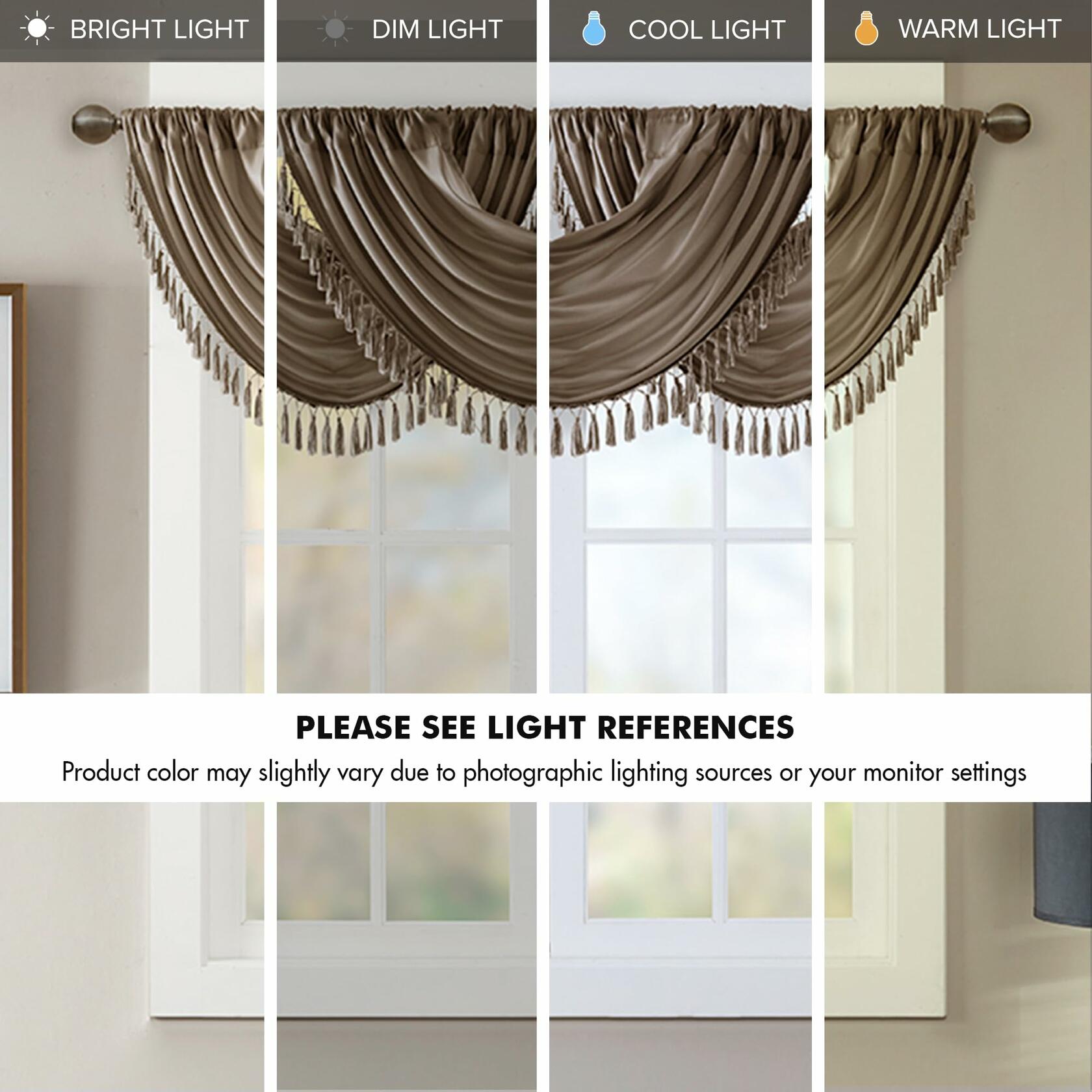 Madison Park Elena Waterfall Embellished Rod Pocket Valance , Faux Silk Valances for Window , 38X46" , Bronze