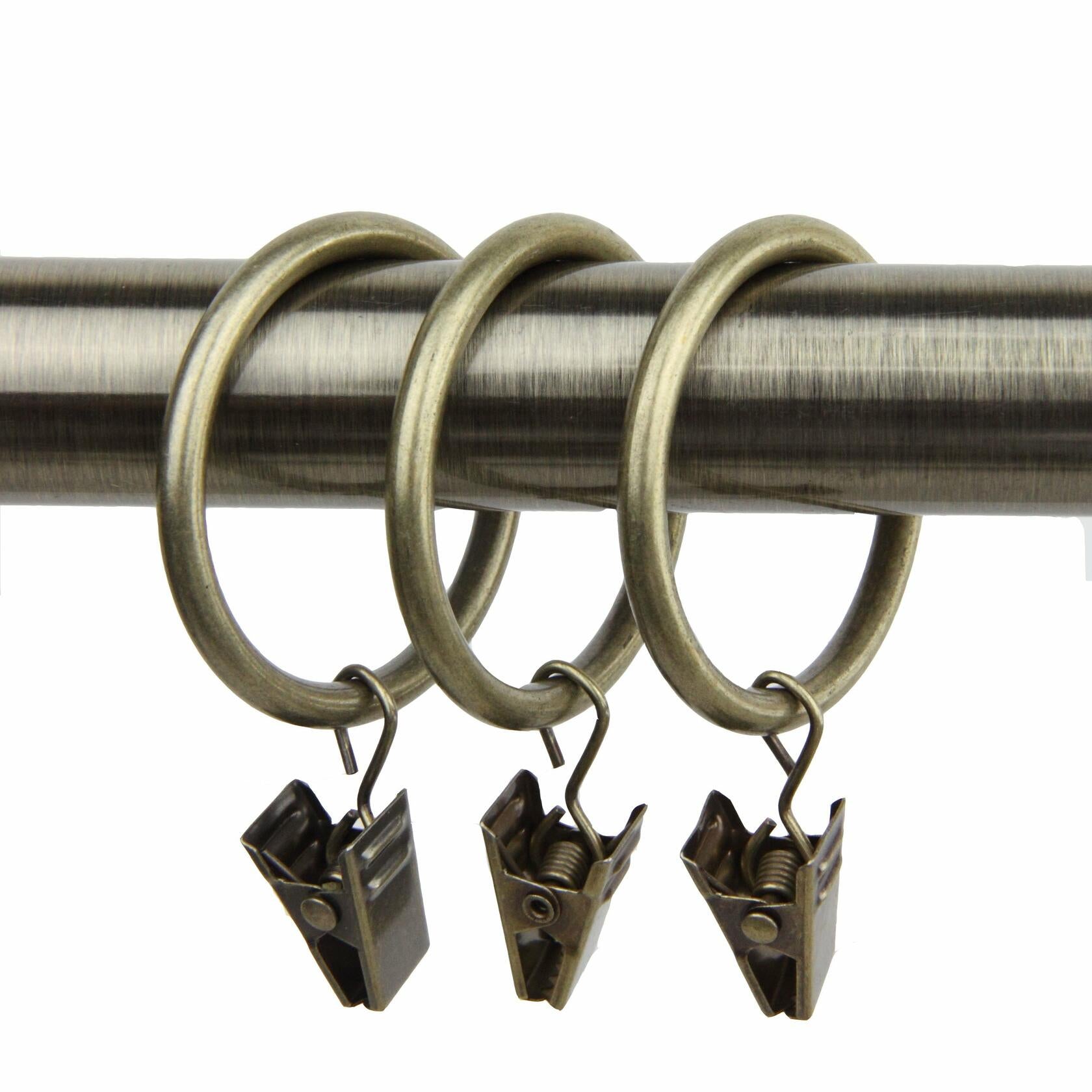 Rod Desyne 10 Count Curtain Rings with Clip, 1-3/8-Inch, Antique Brass