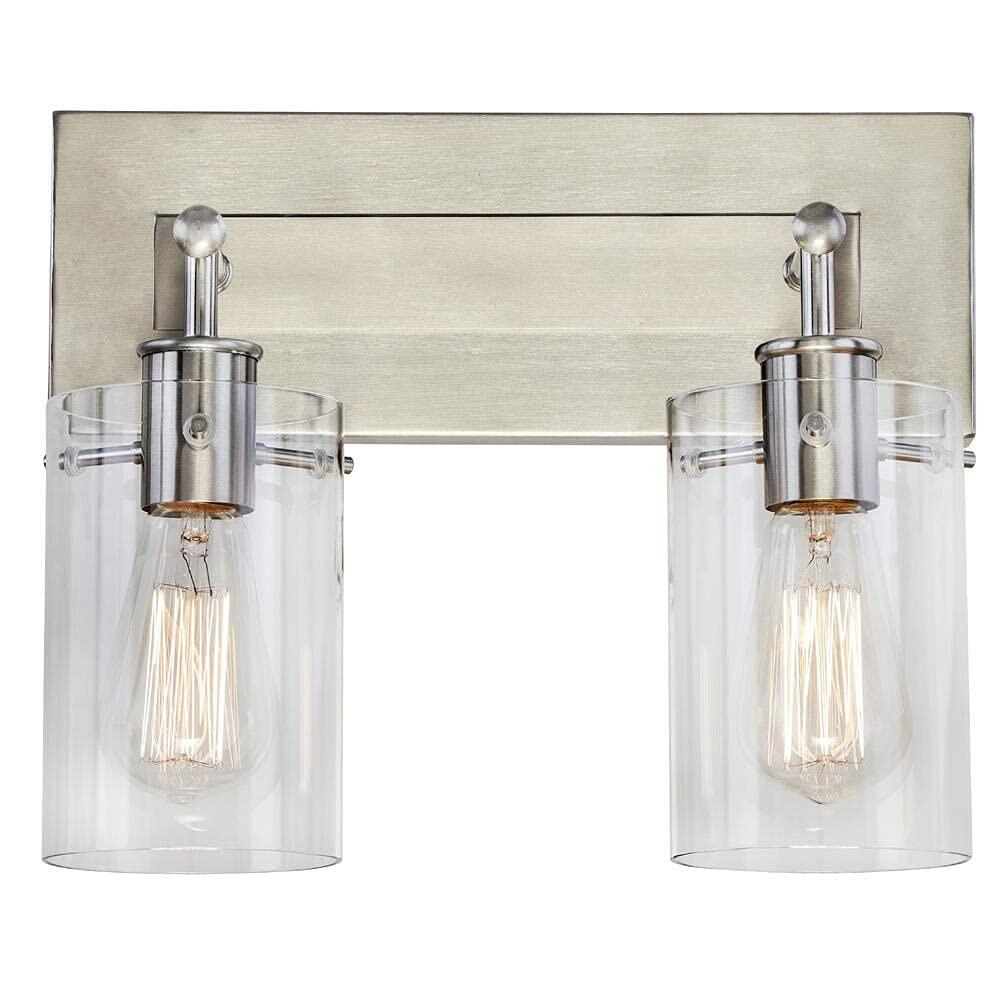 Hampton Bay Regan 12.75 in. 2-Light Brushed Nickel Vanity Light with Clear Glass Shades, (DS19076)