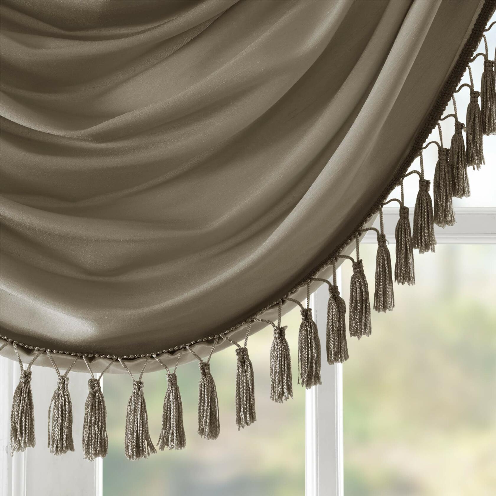 Madison Park Elena Waterfall Embellished Rod Pocket Valance , Faux Silk Valances for Window , 38X46" , Bronze