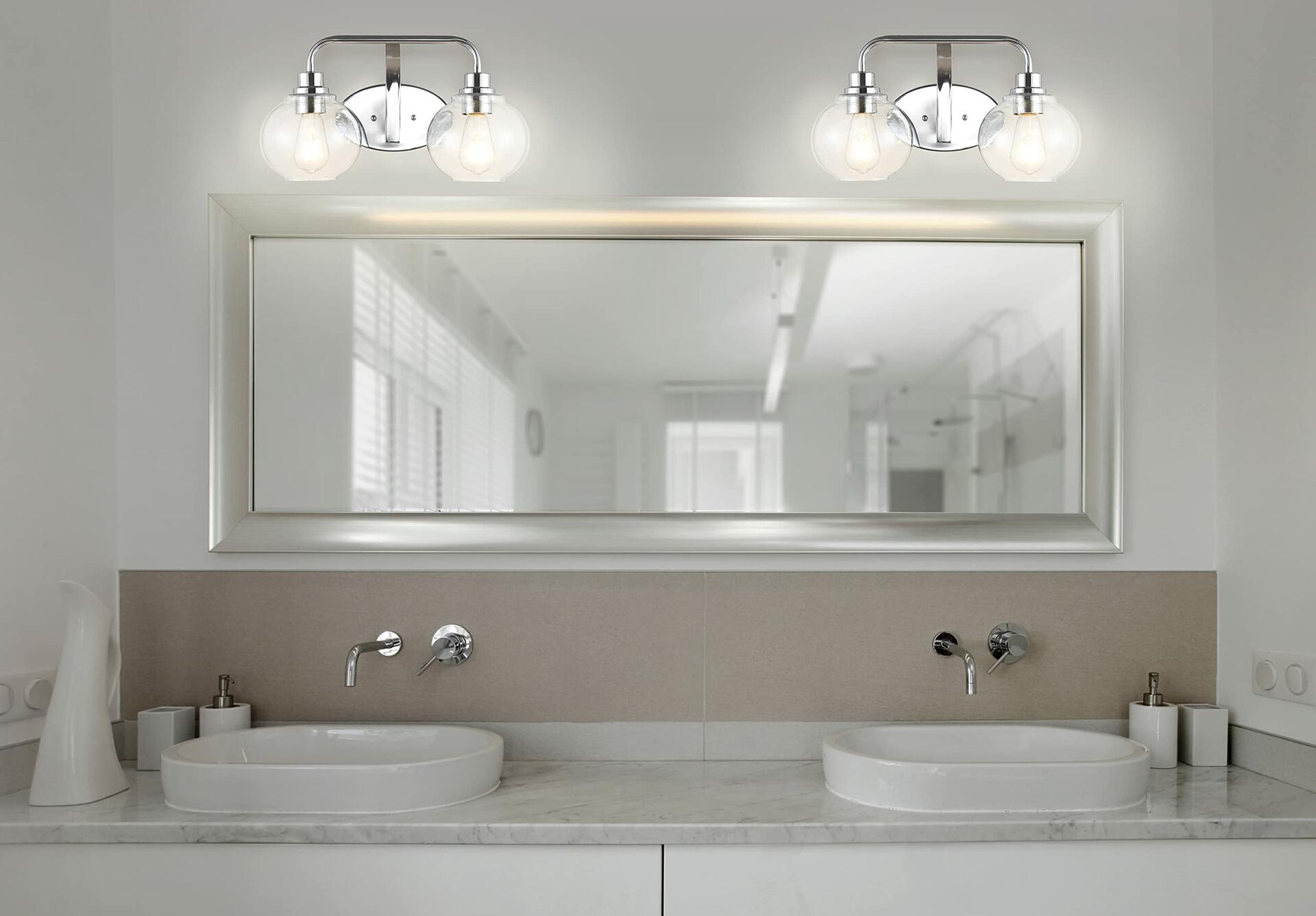 JONATHAN Y JYL7527B Sandrine 17.5" 2-Light Iron/Seeded Glass Cottage Rustic LED Vanity Light Classic 2700K LED 4W Bulbs Entryway Lobby Kitchen Bathroom Bedroom Living Room Hallway, Chrome
