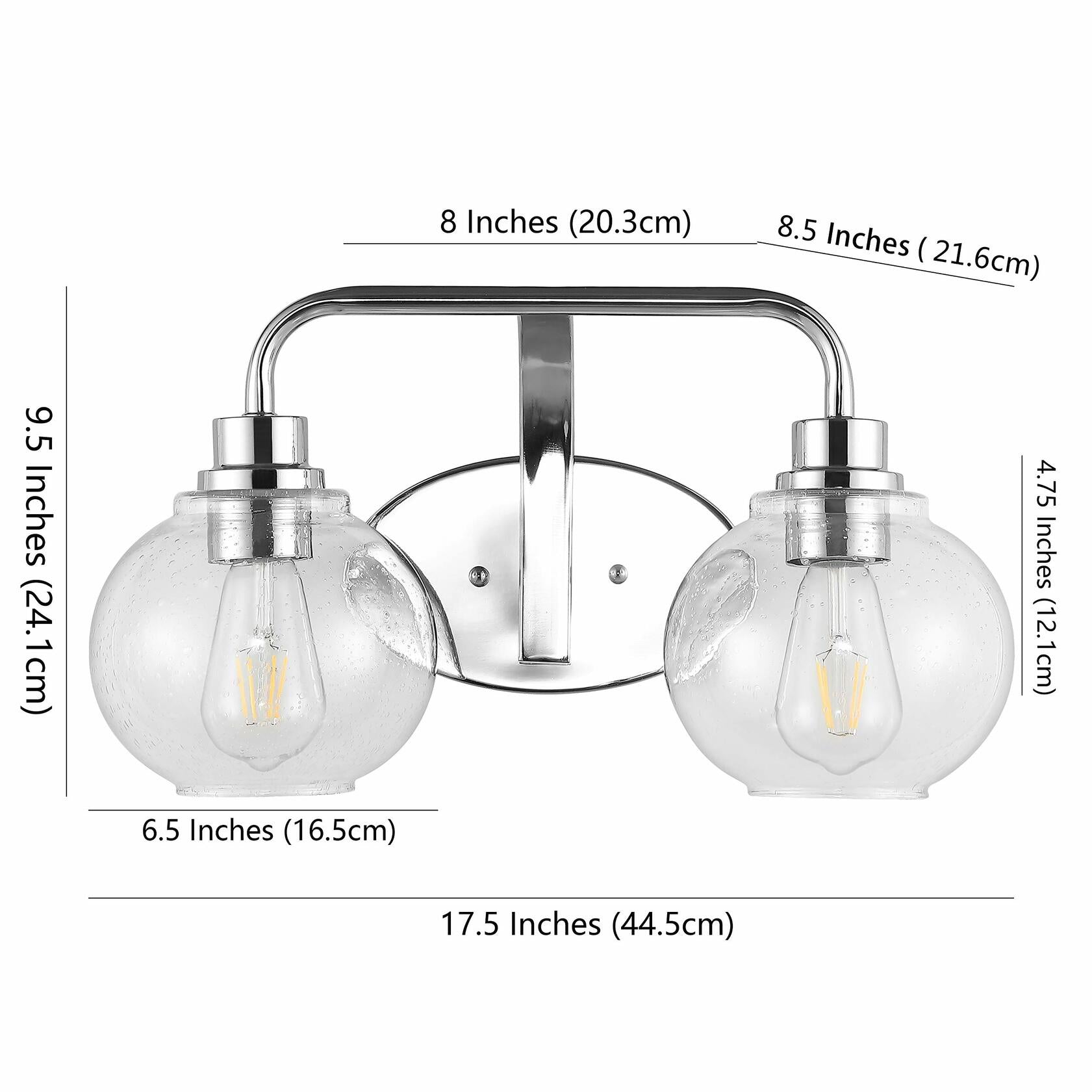 JONATHAN Y JYL7527B Sandrine 17.5" 2-Light Iron/Seeded Glass Cottage Rustic LED Vanity Light Classic 2700K LED 4W Bulbs Entryway Lobby Kitchen Bathroom Bedroom Living Room Hallway, Chrome