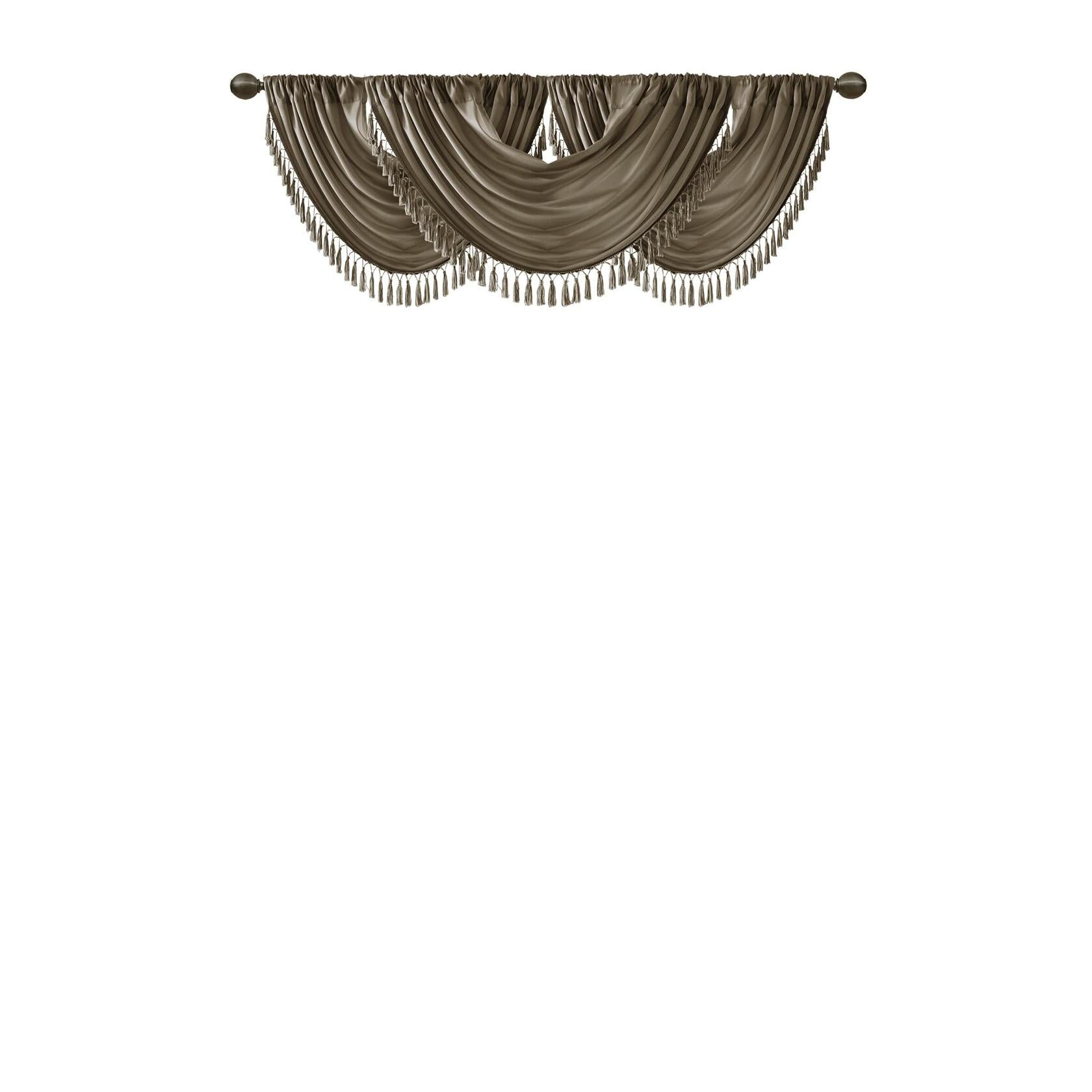 Madison Park Elena Waterfall Embellished Rod Pocket Valance , Faux Silk Valances for Window , 38X46" , Bronze