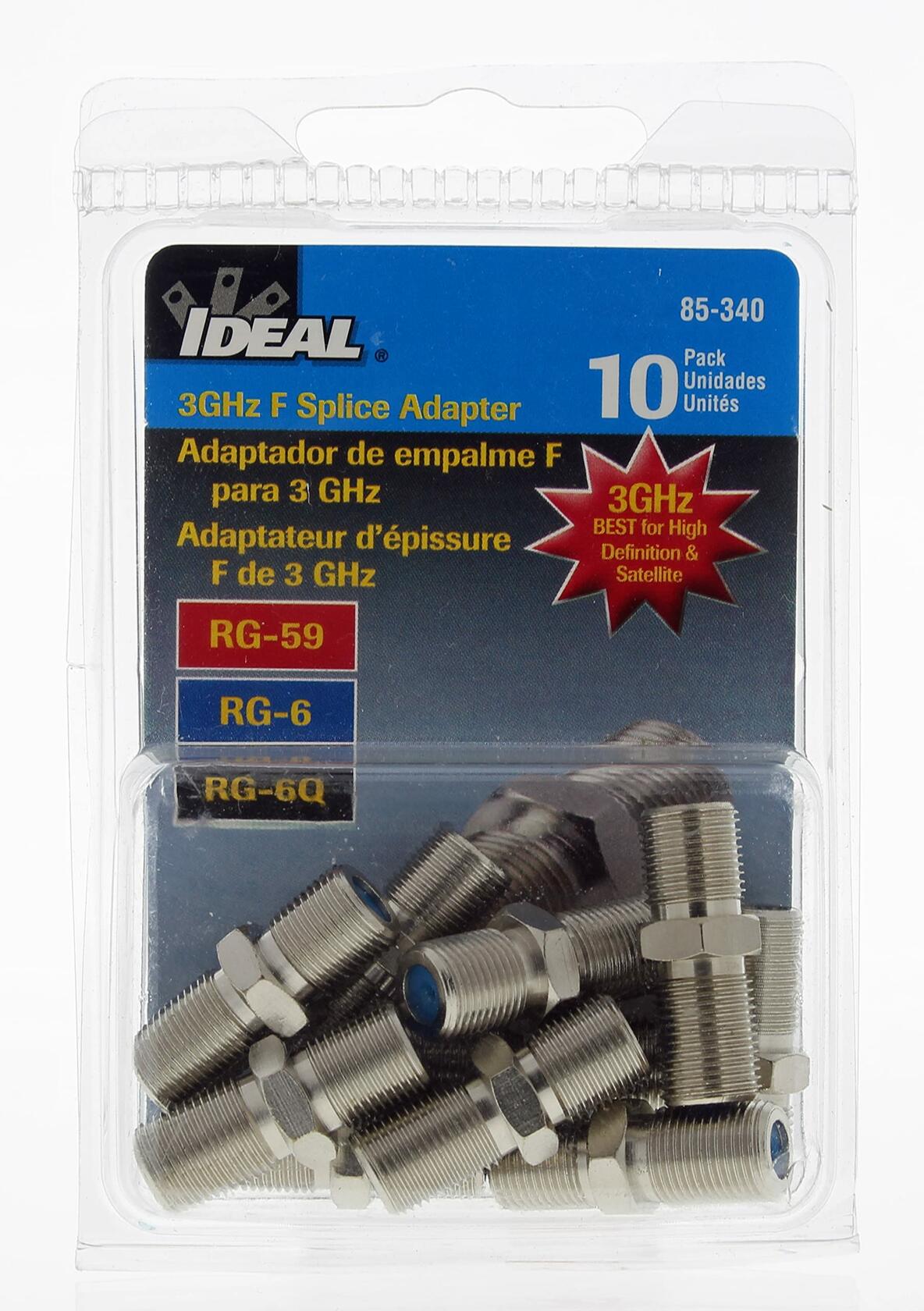 IDEAL Industries, Inc. 85-340 Coax Adapter Female to Female, F-Splice Coax Cable Adapter for High-Definition Applications, 10 Adapters