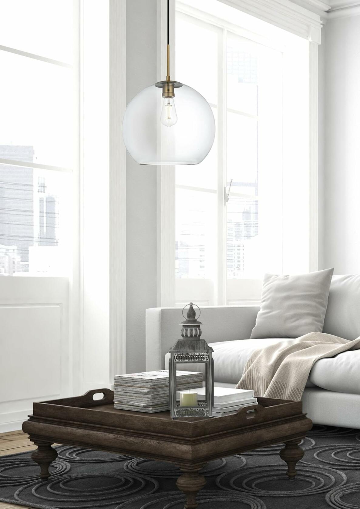 Living District Indoor Modern Home Decorative Bright Ceiling Baxter 1 Light Chrome Pendant with Clear Glass