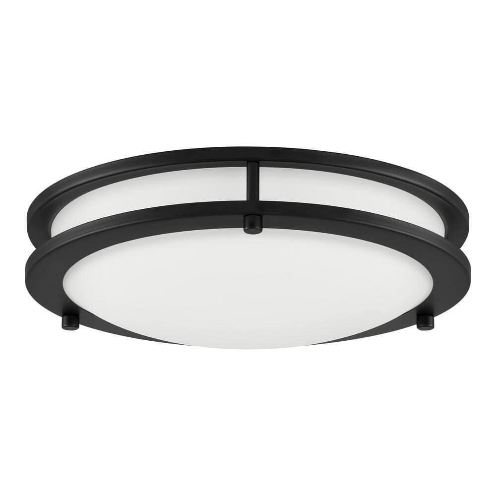 Flaxmere 12 in. Contemporary Matte Black Selectable CCT Integrated LED Flush Mount for Kitchens