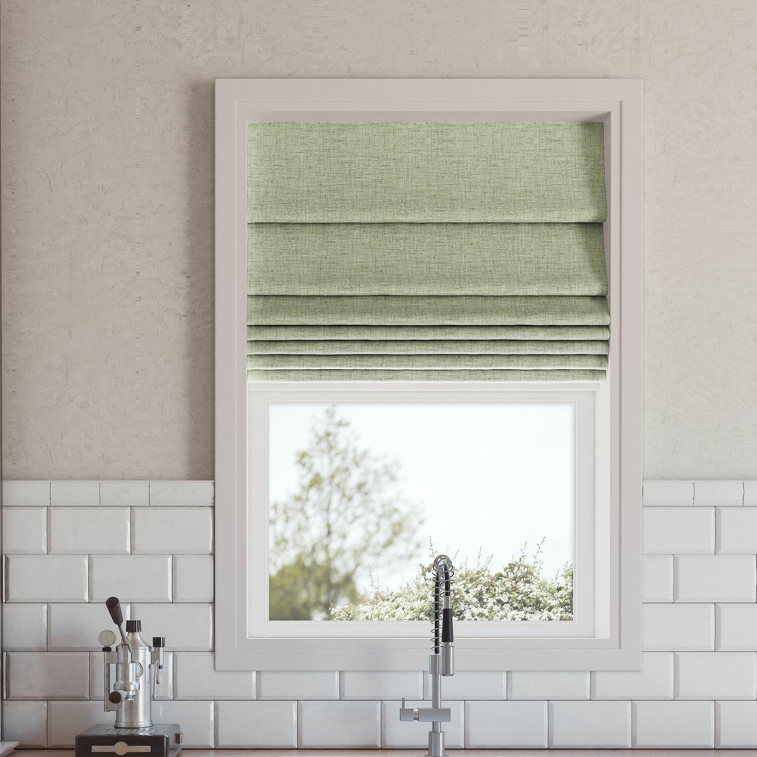 Sun Zero Somerton Textured 100% Blackout Cordless Roman Shade  31 x64   Sage Green
