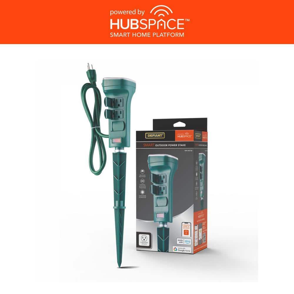 Defiant Smart Outdoor 4 Ft. 6-Outlet Power Stake Powered by Hubspace  Green  NOB