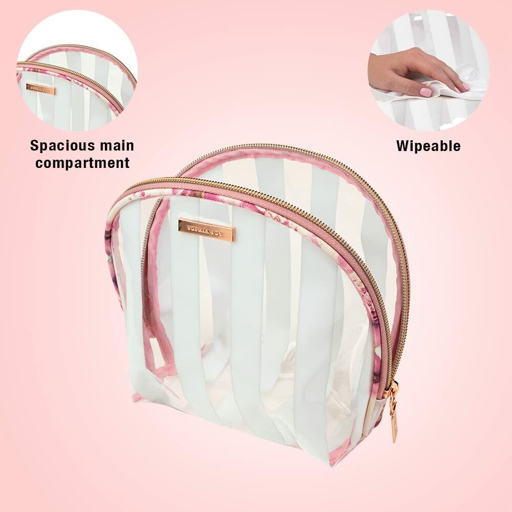 Conair Small Makeup Bag, Cosmetic Bag for Everyday Touch-Ups or Jewelery, Perfect Size for Purse or Carry-On, Small Organizer Shape in Pink Floral Print