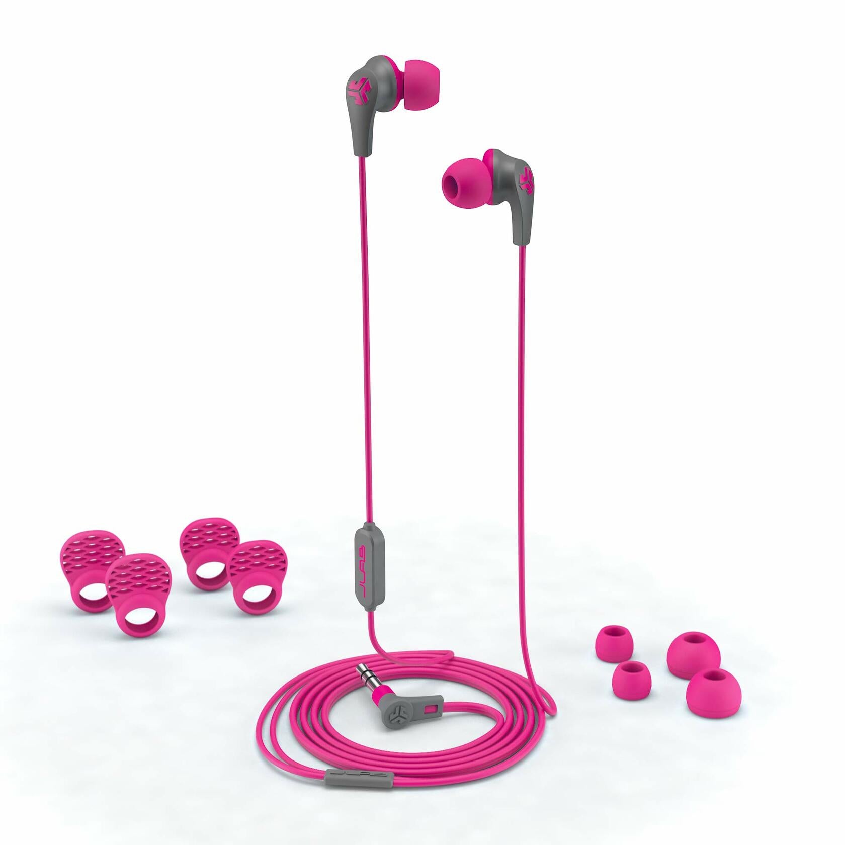 JLab JBuds Pro Signature Earbuds, Pink, Titanium 10mm Drivers, Music Controls, Universal Mic, Custom Fit with Cush Fins
