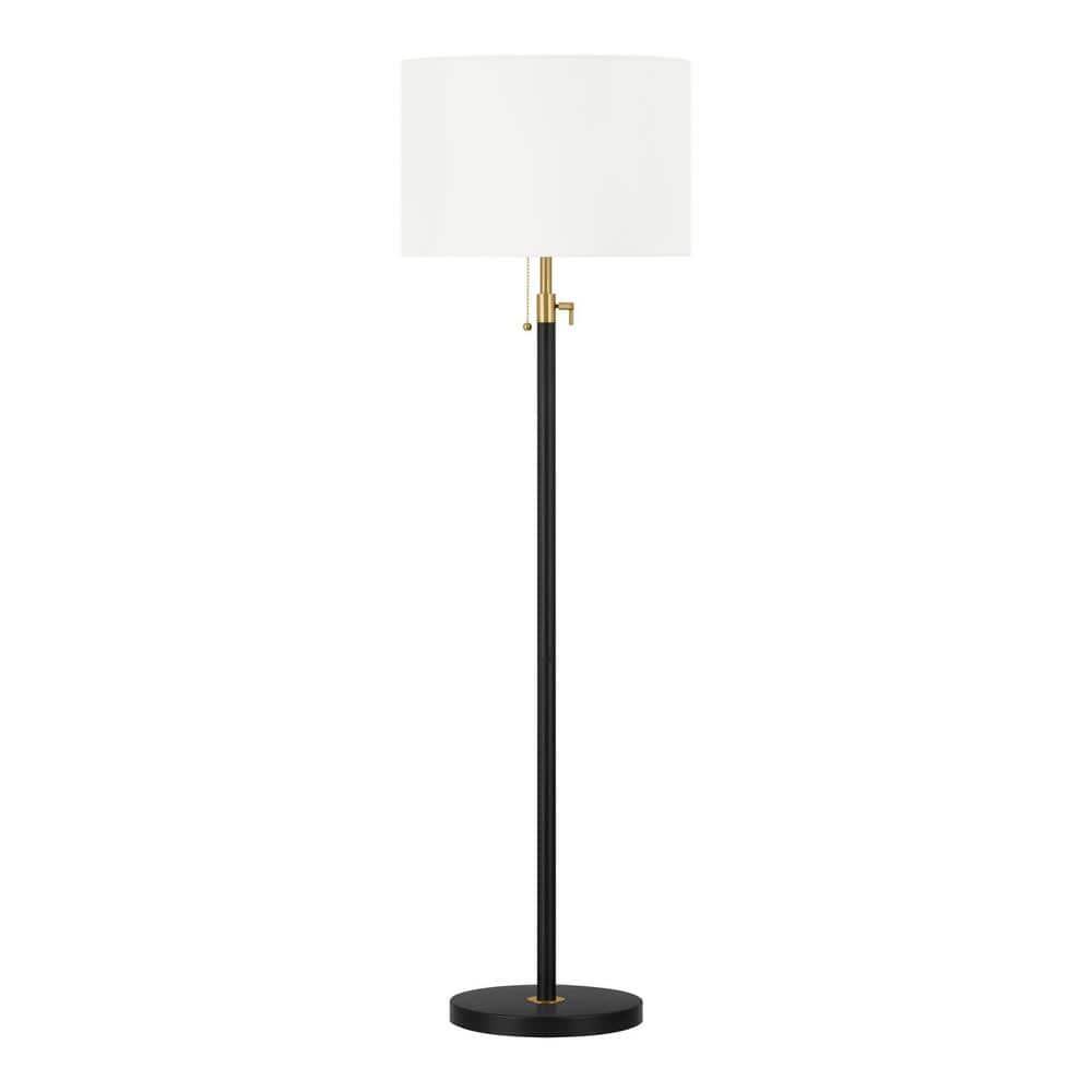 Alderston 65 in. Matte Black and Antique Brass Adjustable Standard Floor Lamp