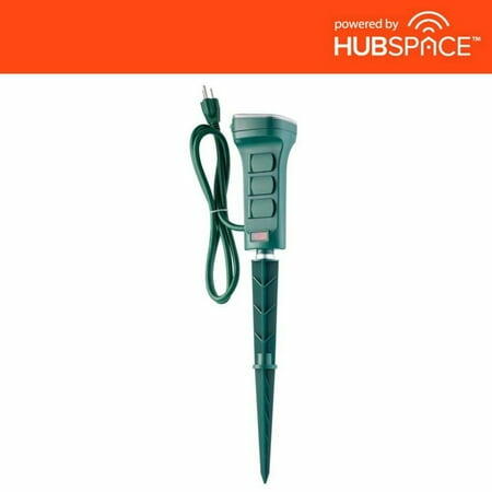 Defiant Smart Outdoor 4 Ft. 6-Outlet Power Stake Powered by Hubspace  Green  NOB