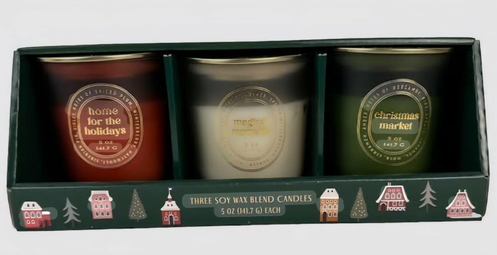Soy Wax Blend Holiday Candles Set of 3 home for the holidays magical moments