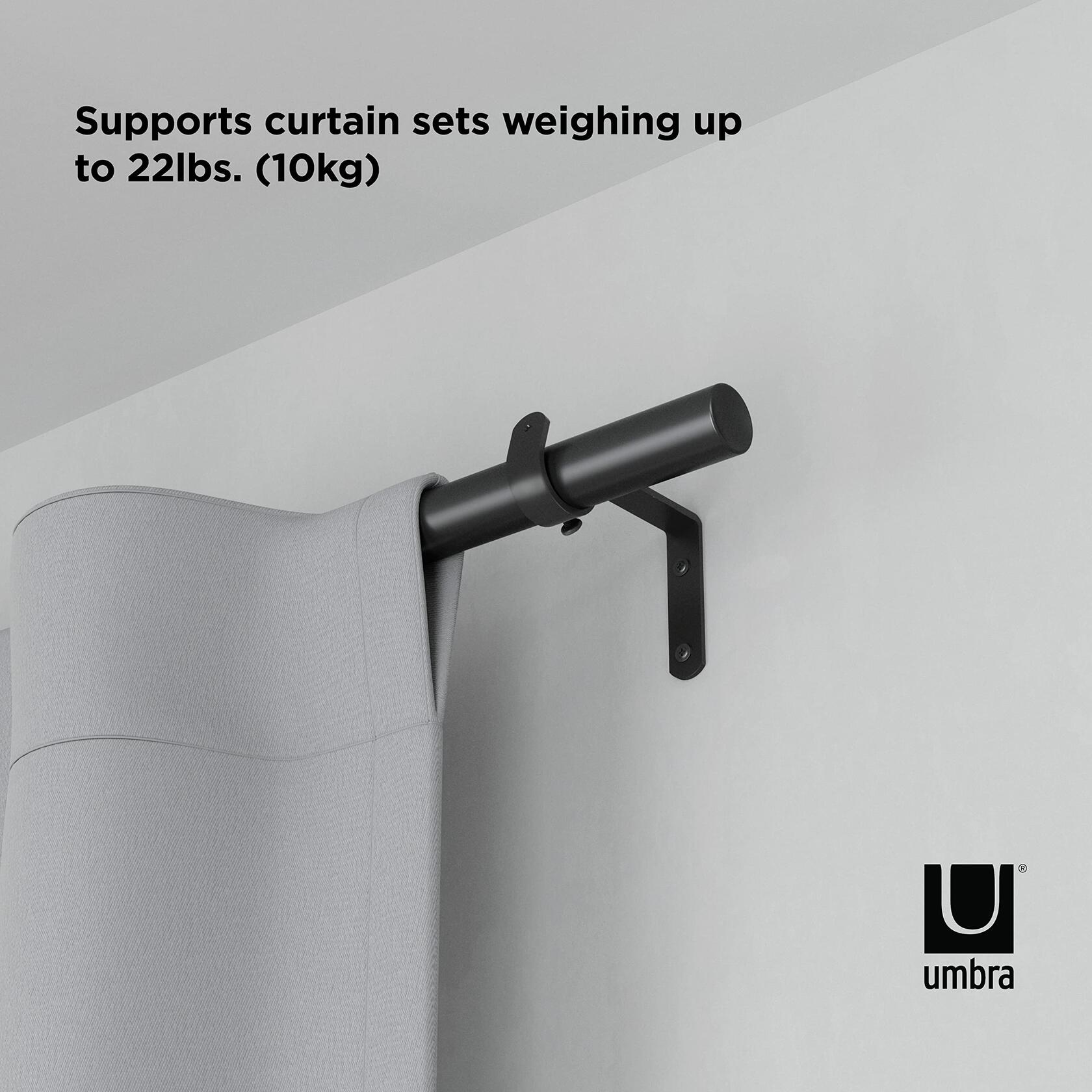 Umbra Zen Modern 1-Inch Curtain Rod, Includes 2 Matching Finials, Brackets & Hardware, 32 to 128-Inch, 42"-120", Black