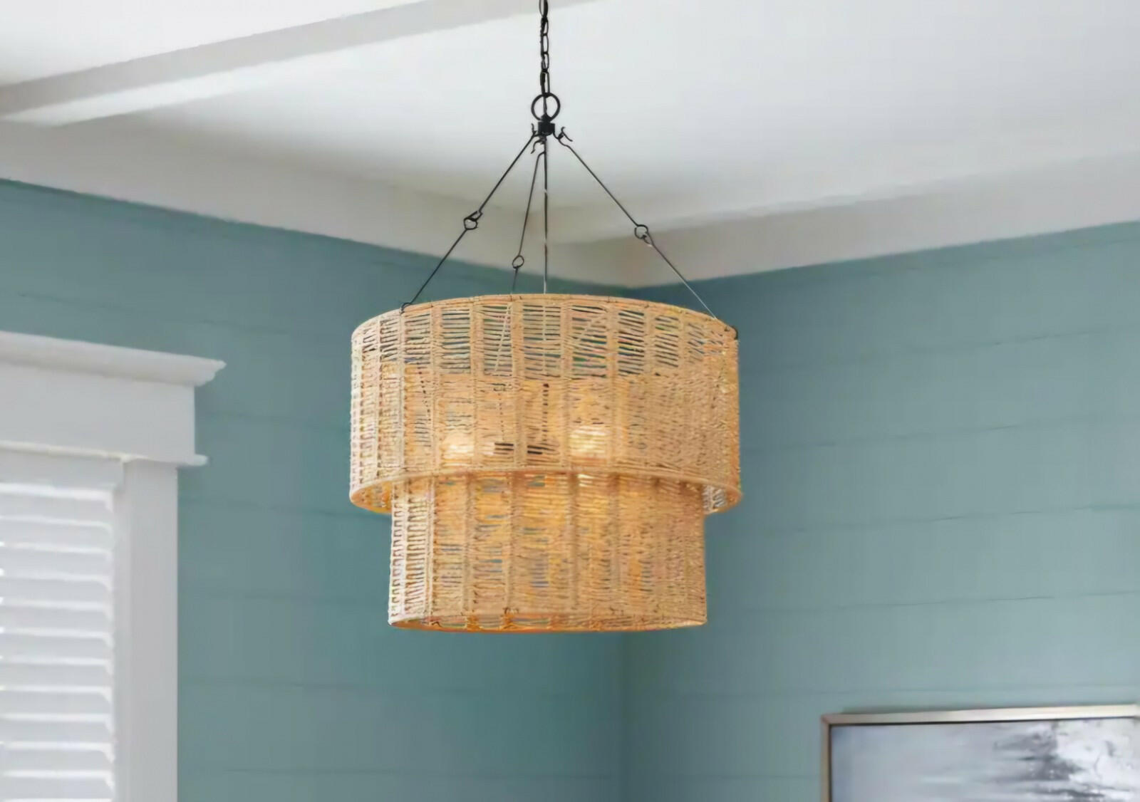 Hampton Bay Pendant 24.37"x24.37"x110.25" 3-Light Basket Hanging Weave Shade