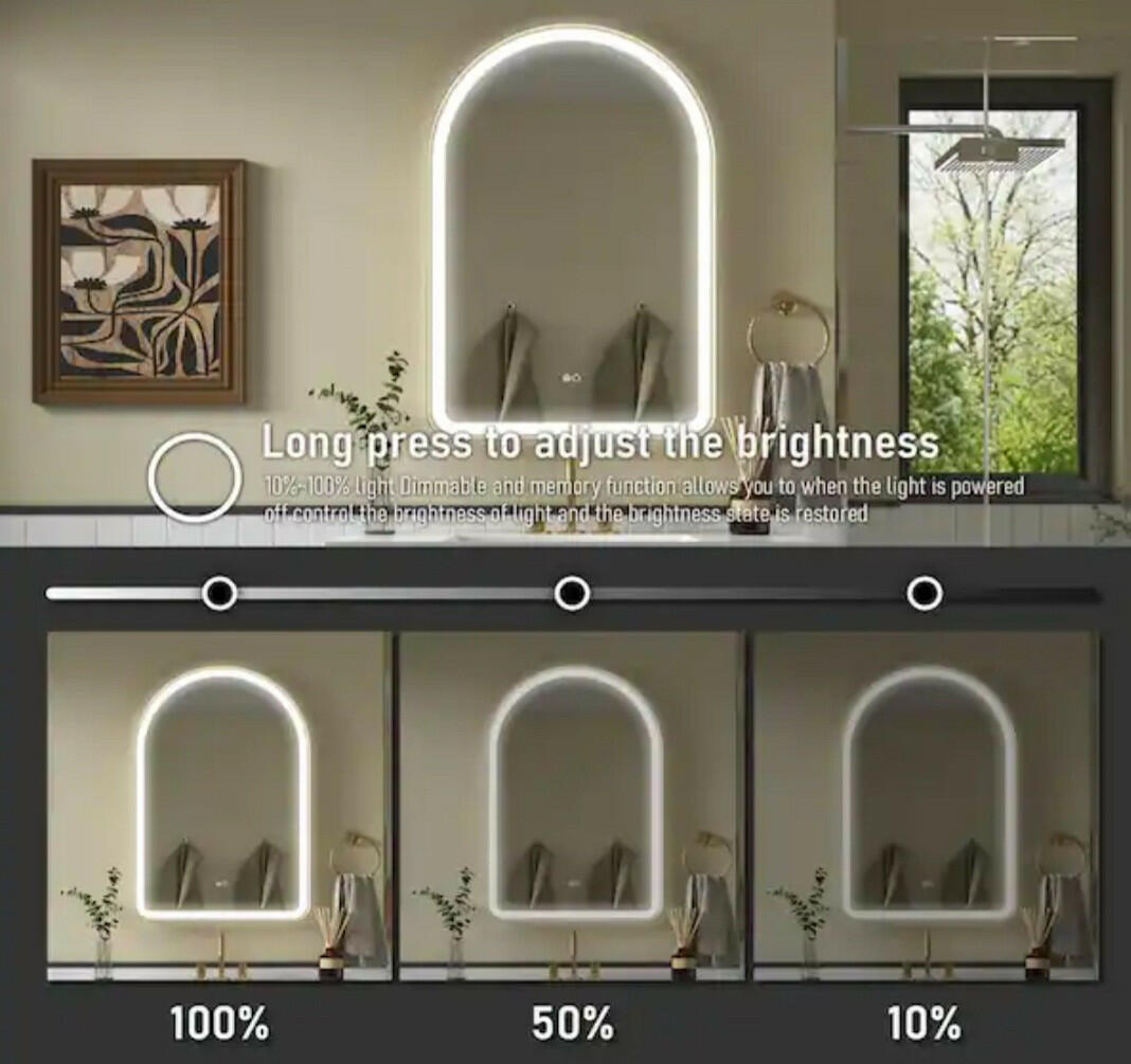 BONIE 24 in. W x 36 in. H Arched Framed LED Anti-Fog Wall Bathroom Vanity Mirror