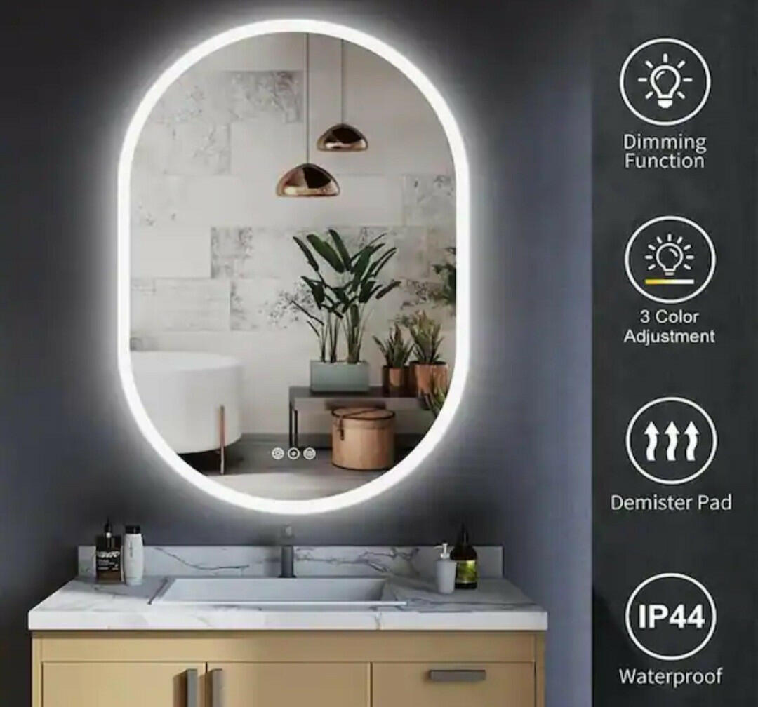 KINWELL24 in. W x 36 in. H Oval Frameless Wall Mount LED Light Bathroom Vanity