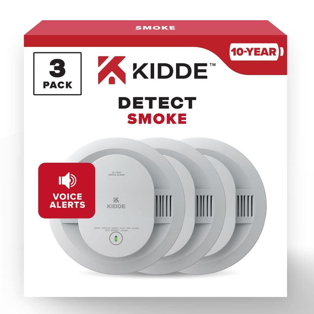 10-Year 3-Pack Battery Powered Smoke Detector with Photelectric Sensor and Voice