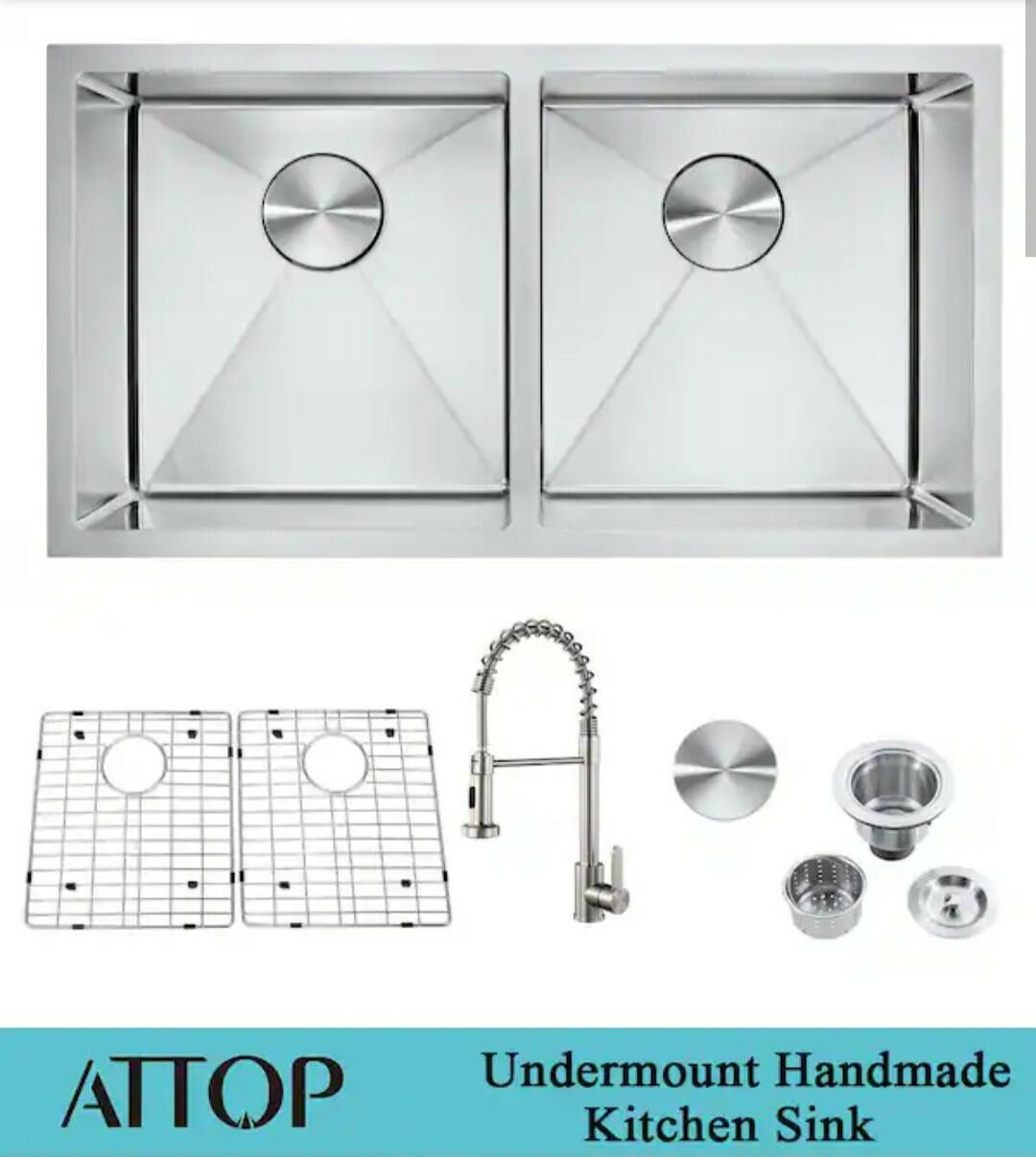 Attop(Brand Rating: 5.0/5)Handmade Stainless Steel 32 in. Double Bowl...
