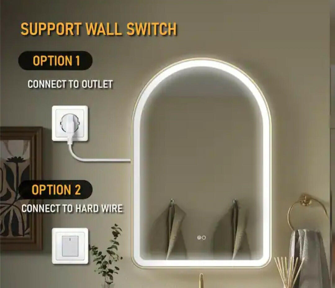BONIE 24 in. W x 36 in. H Arched Framed LED Anti-Fog Wall Bathroom Vanity Mirror