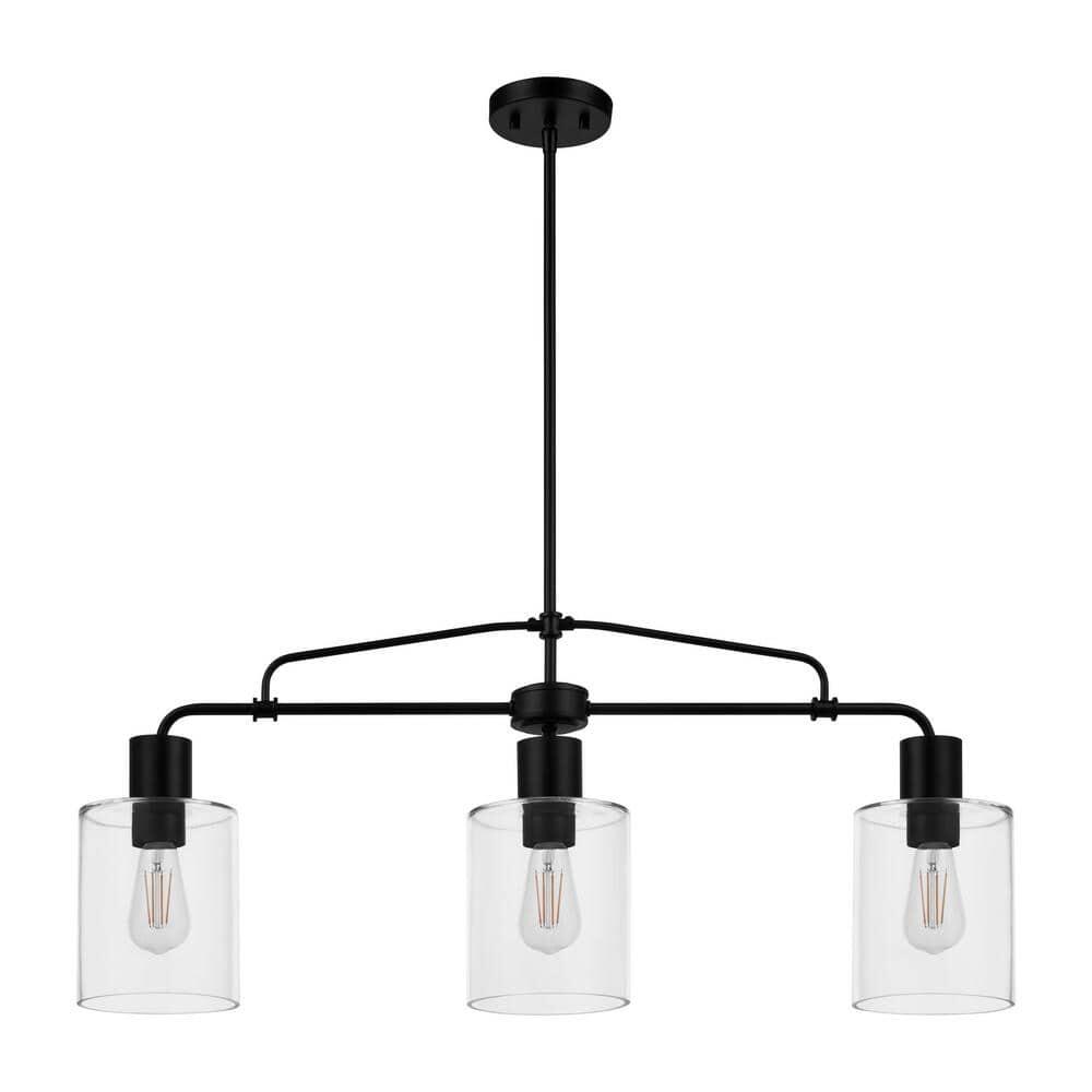 Hampton Bay Sutton Place 3-Light Matte Black Farmhouse Dining Room Chandelier,