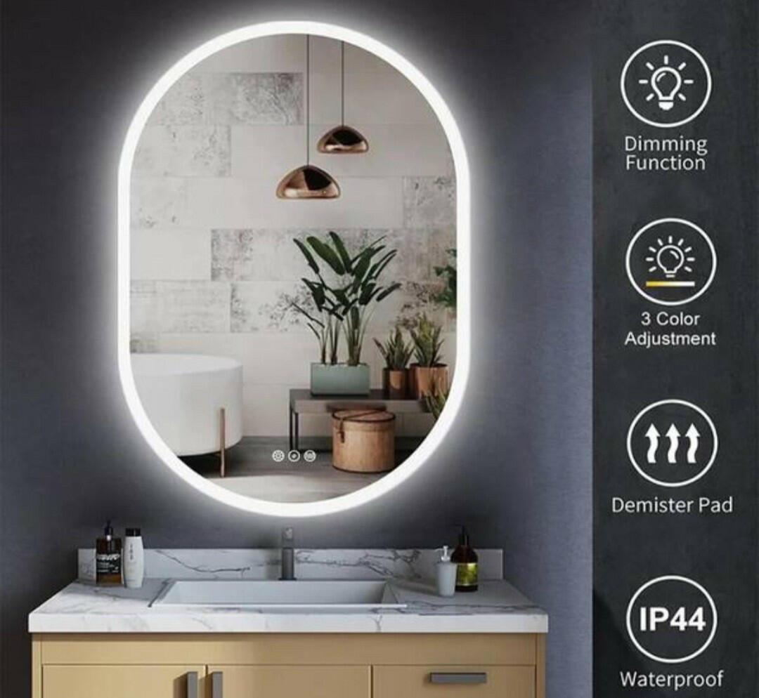 KINWELL24 in. W x 36 in. H Oval Frameless Wall Mount LED Light Bathroom Vanity