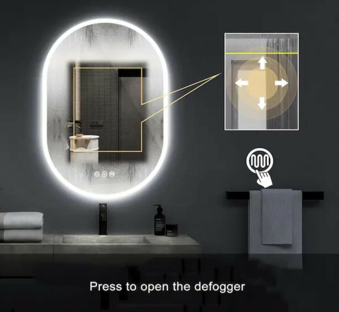 KINWELL24 in. W x 36 in. H Oval Frameless Wall Mount LED Light Bathroom Vanity