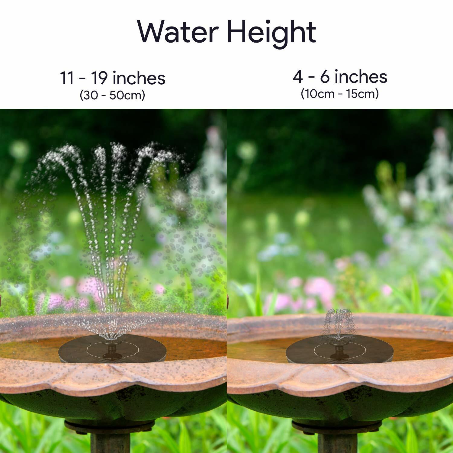 Dartwood Solar Water Fountain/Bird Bath with 4 Different Nozzle Heads - Perfect for Bird Bath and Small Ponds