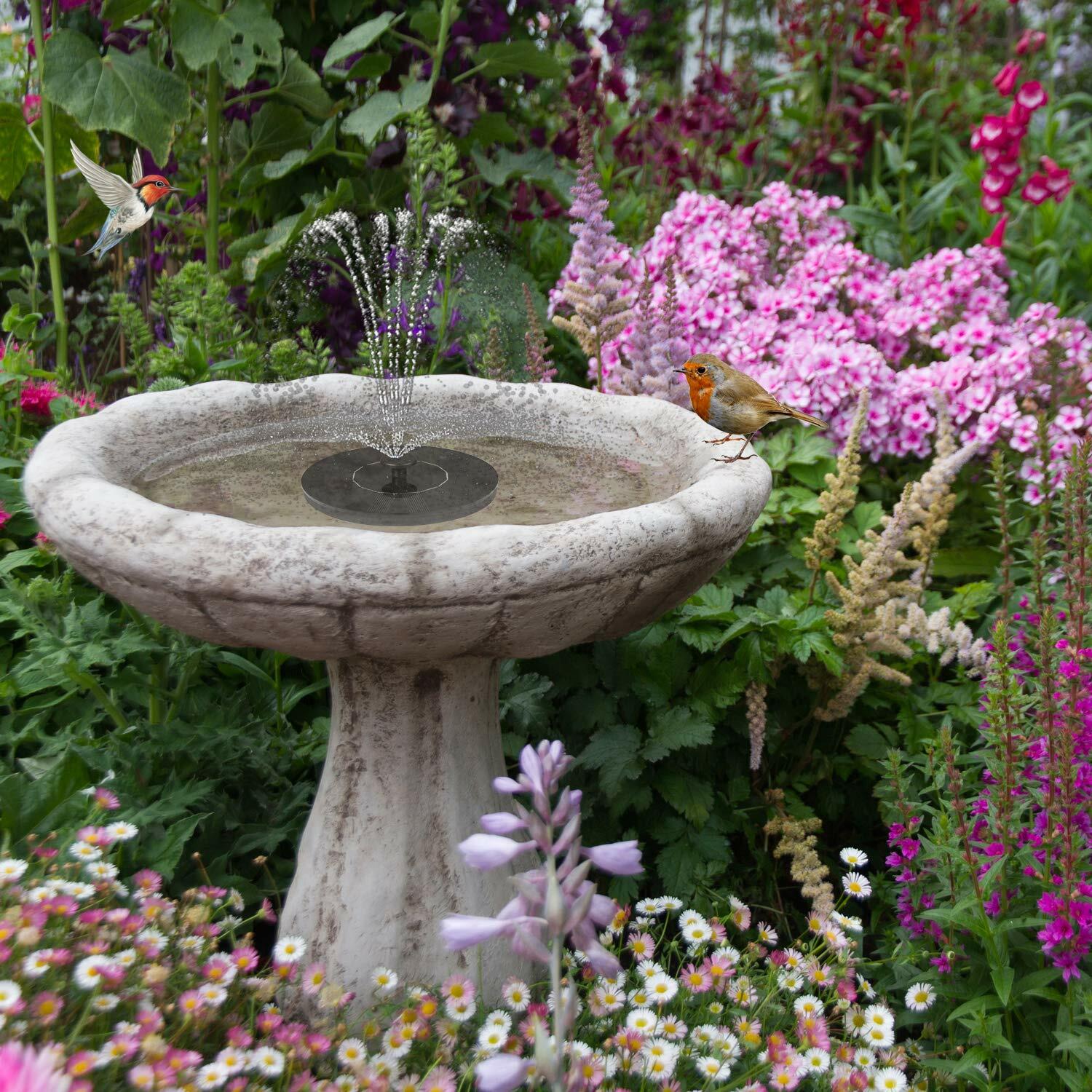 Dartwood Solar Water Fountain/Bird Bath with 4 Different Nozzle Heads - Perfect for Bird Bath and Small Ponds