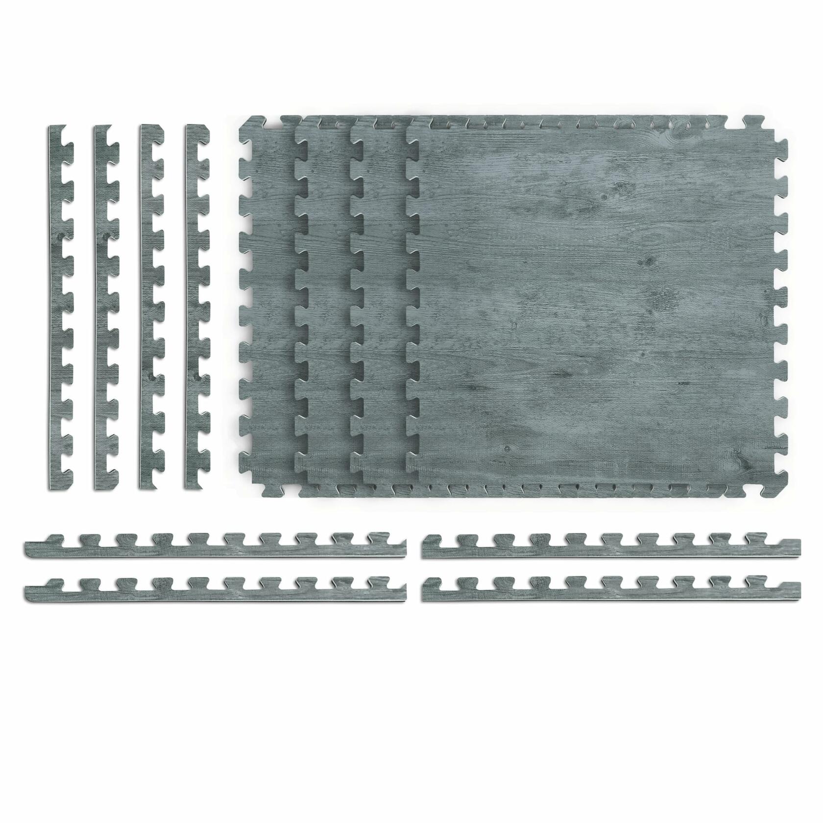 Décor by NÖRSK Reversible Interlocking Faux Wood Foam Floor Tiles, 24 X 24 X .47", 4-Pack, 16 Square Feet, Driftwood/Black