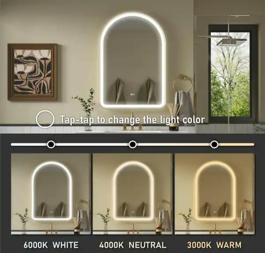 BONIE 24 in. W x 36 in. H Arched Framed LED Anti-Fog Wall Bathroom Vanity Mirror
