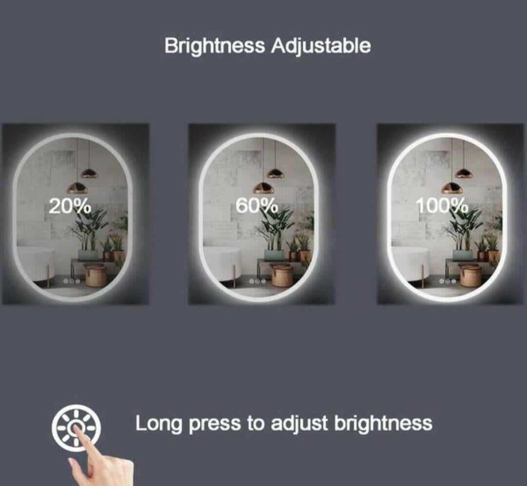 KINWELL24 in. W x 36 in. H Oval Frameless Wall Mount LED Light Bathroom Vanity