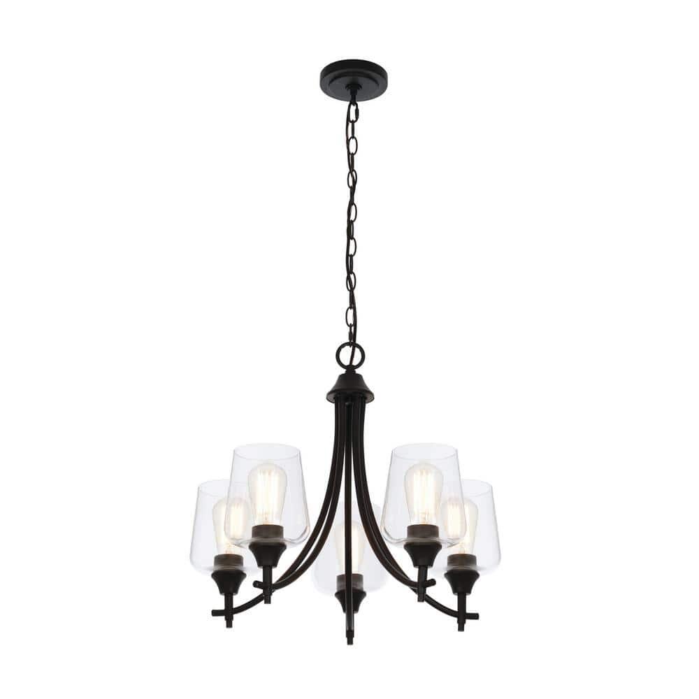 Pavlen 5-Light 23 in. Rustic Bronze Hanging Candlestick Chandelier with Clear