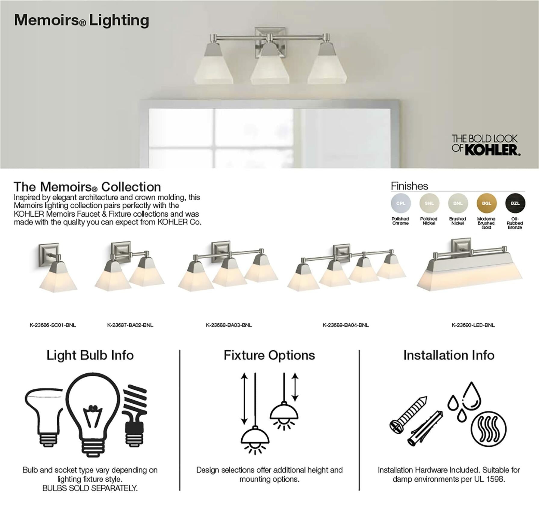 Kohler Lighting 23686-SC01 Memoirs 6" Wide 1 Light Wall Sconce - Brushed Nickel