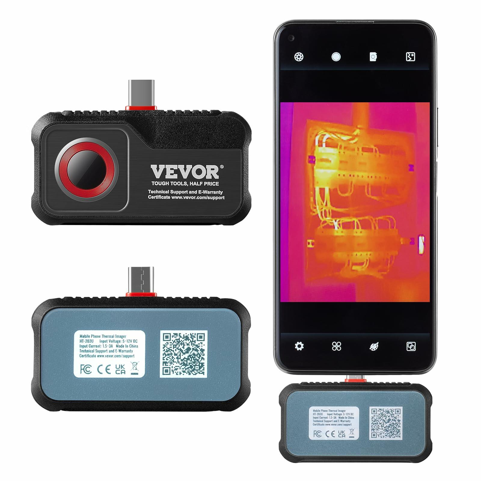 VEVOR Thermal Imaging Camera, 240x180 IR Resolution (43200 Pixels), 20Hz Refresh Rate Infrared Camera with -4℉~662℉ Temperature Range, 16G Built-in SD Card, and Rechargeable Li-ion Battery