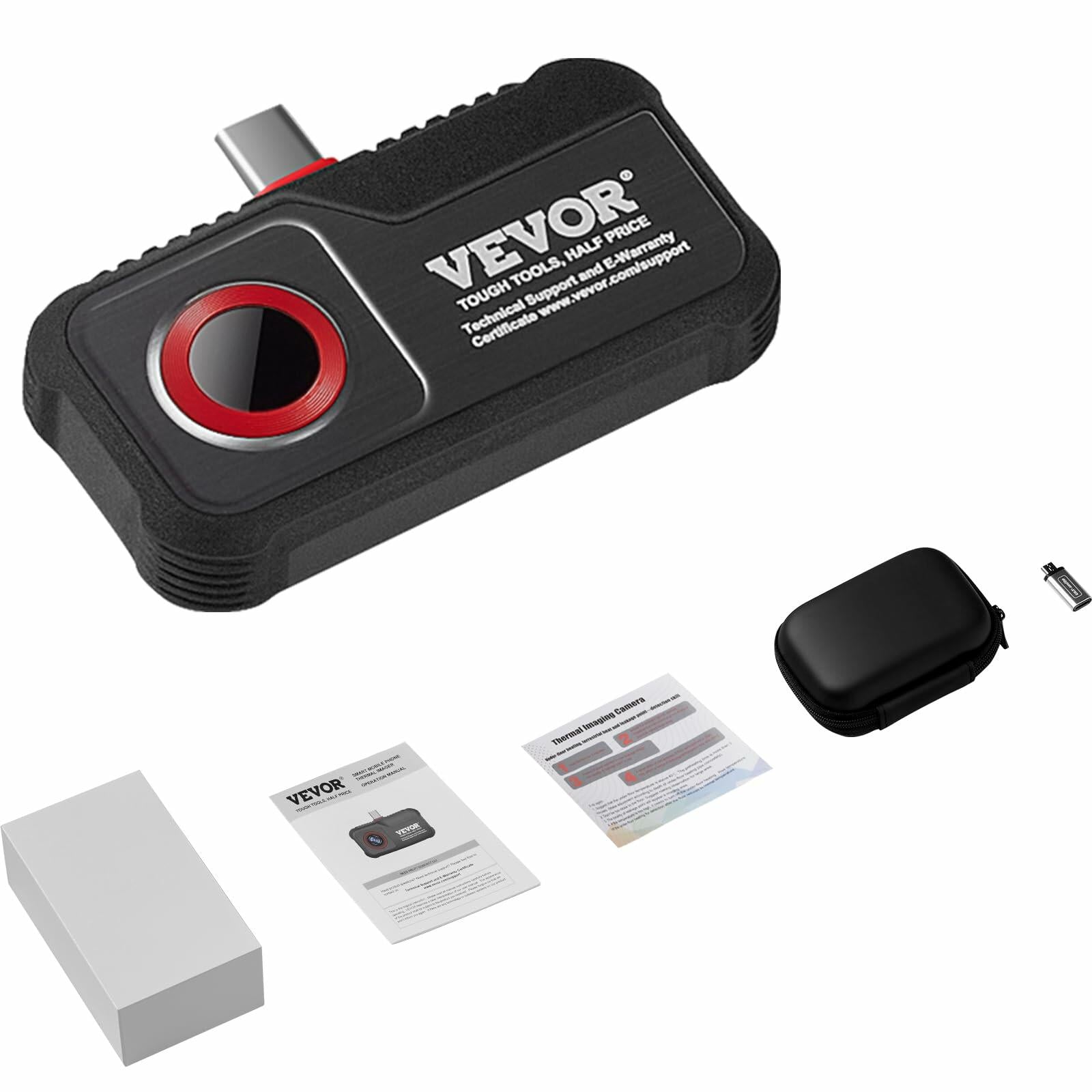 VEVOR Thermal Imaging Camera, 240x180 IR Resolution (43200 Pixels), 20Hz Refresh Rate Infrared Camera with -4℉~662℉ Temperature Range, 16G Built-in SD Card, and Rechargeable Li-ion Battery