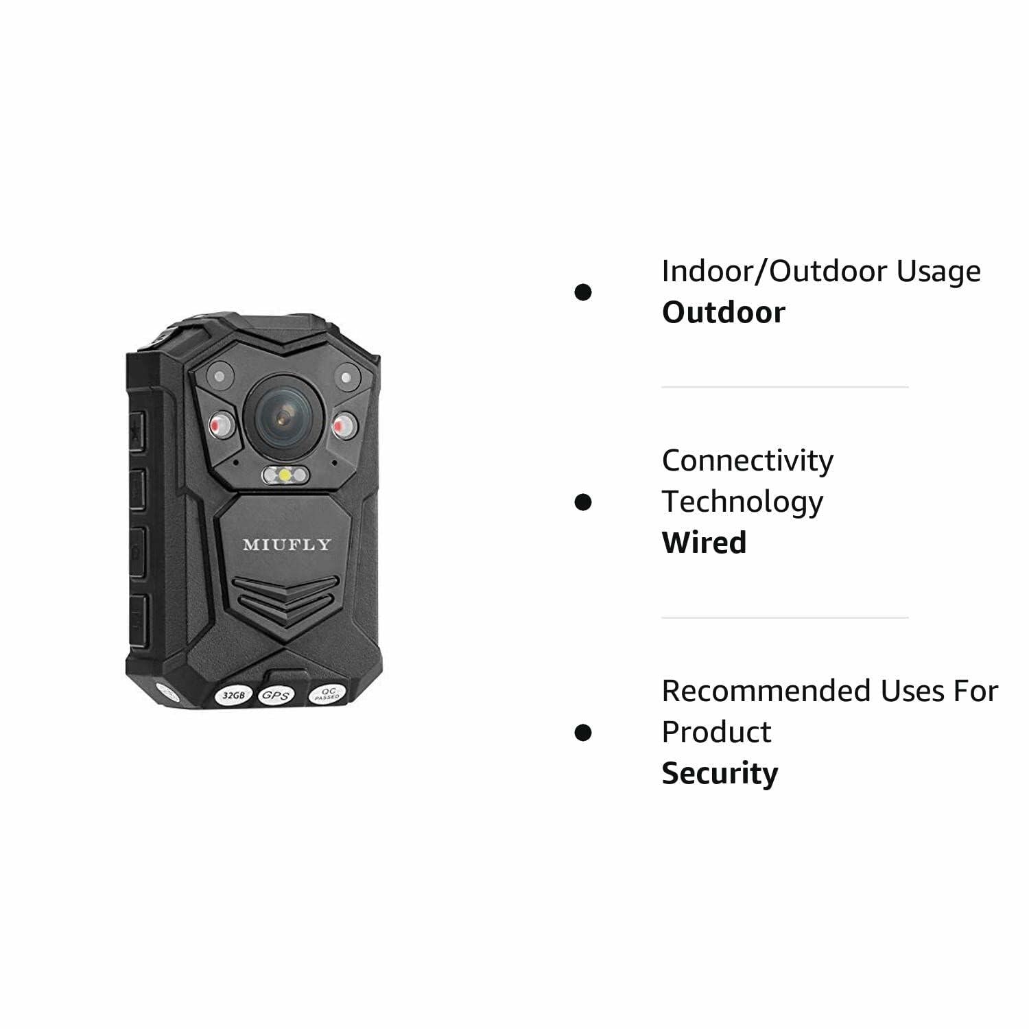 MIUFLY 1296P HD Police Body Camera with 2 Inch Display, Night Vision, Built in 32G Memory and GPS for Security