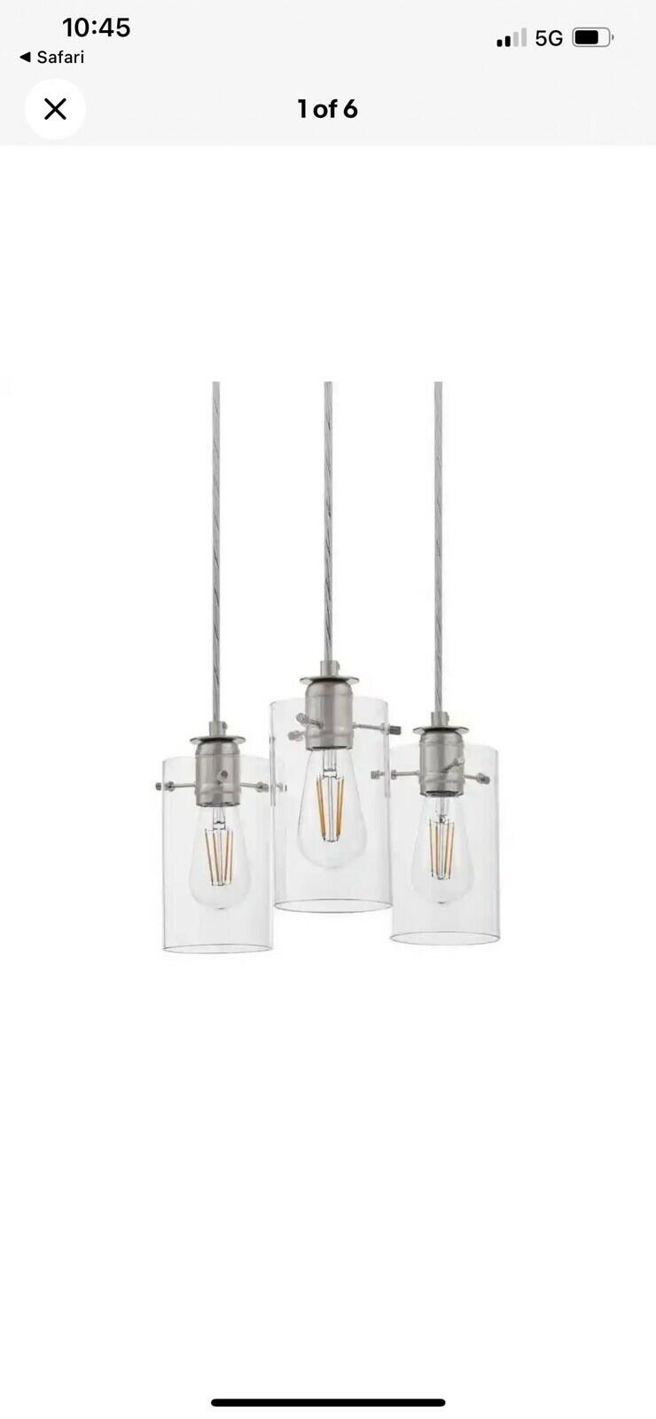 Hampton Bay Regan 3-Light Brushed Nickel Pendant Hanging Light