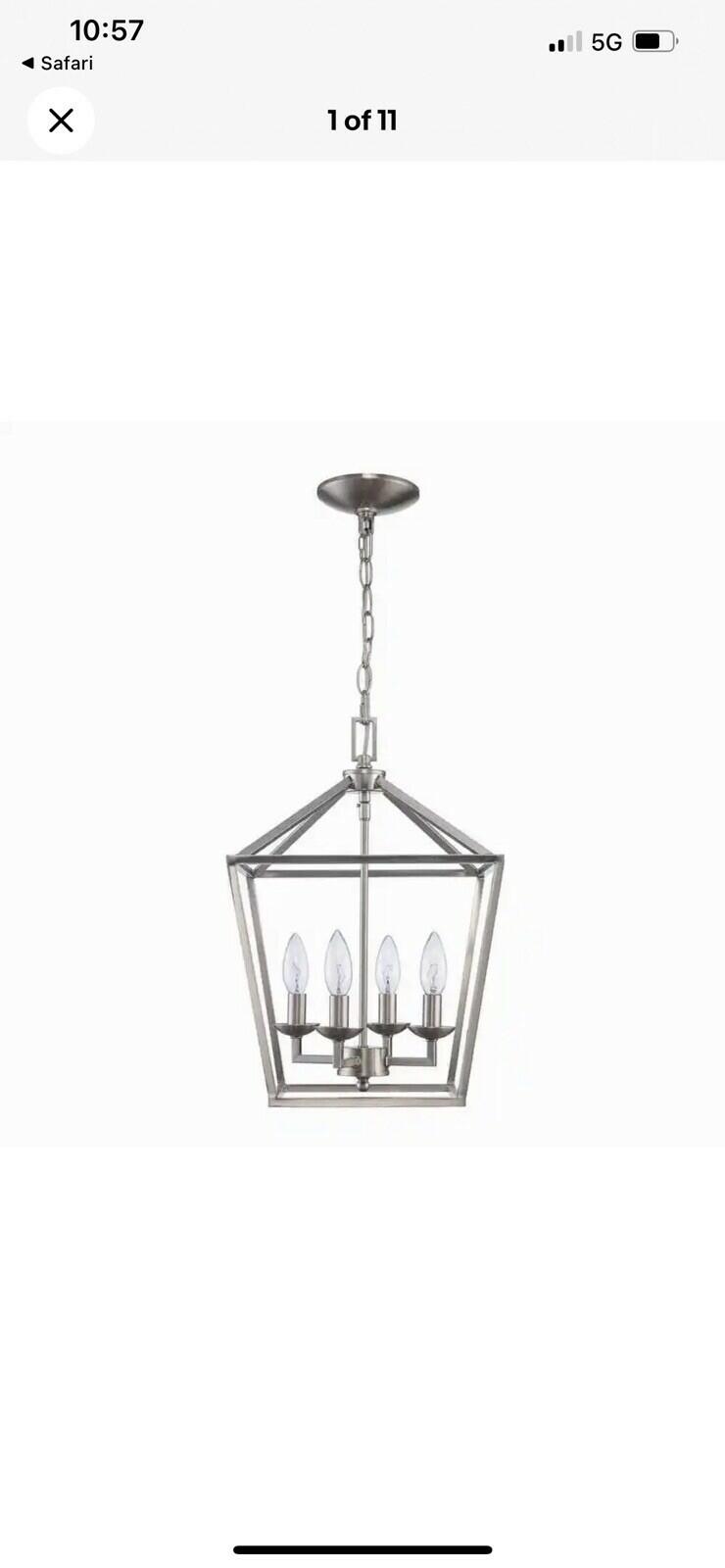 Home Decorators Weyburn 4-Light Brushed Nickel Caged Farmhouse Chandelier