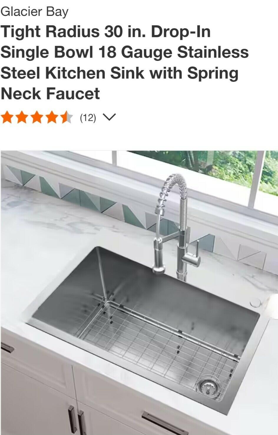 Glacier Bay All-in-one Dual mount  18G/30in Single Bowl With Faucet
