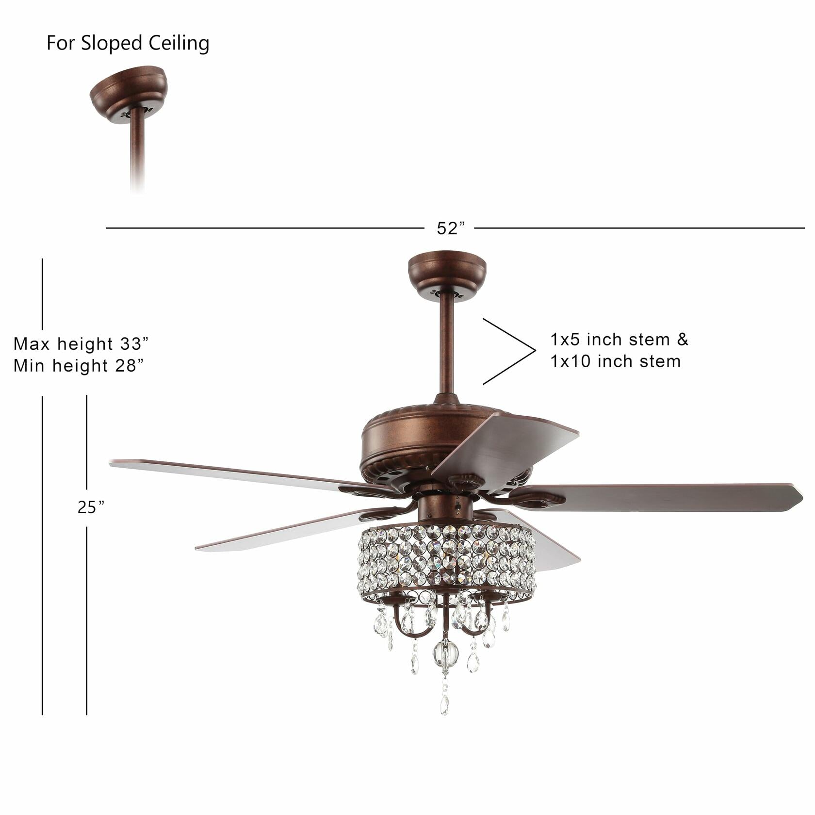 Jonathan Y - Becky 52" Crystal LED Chandelier Fan With Remote -